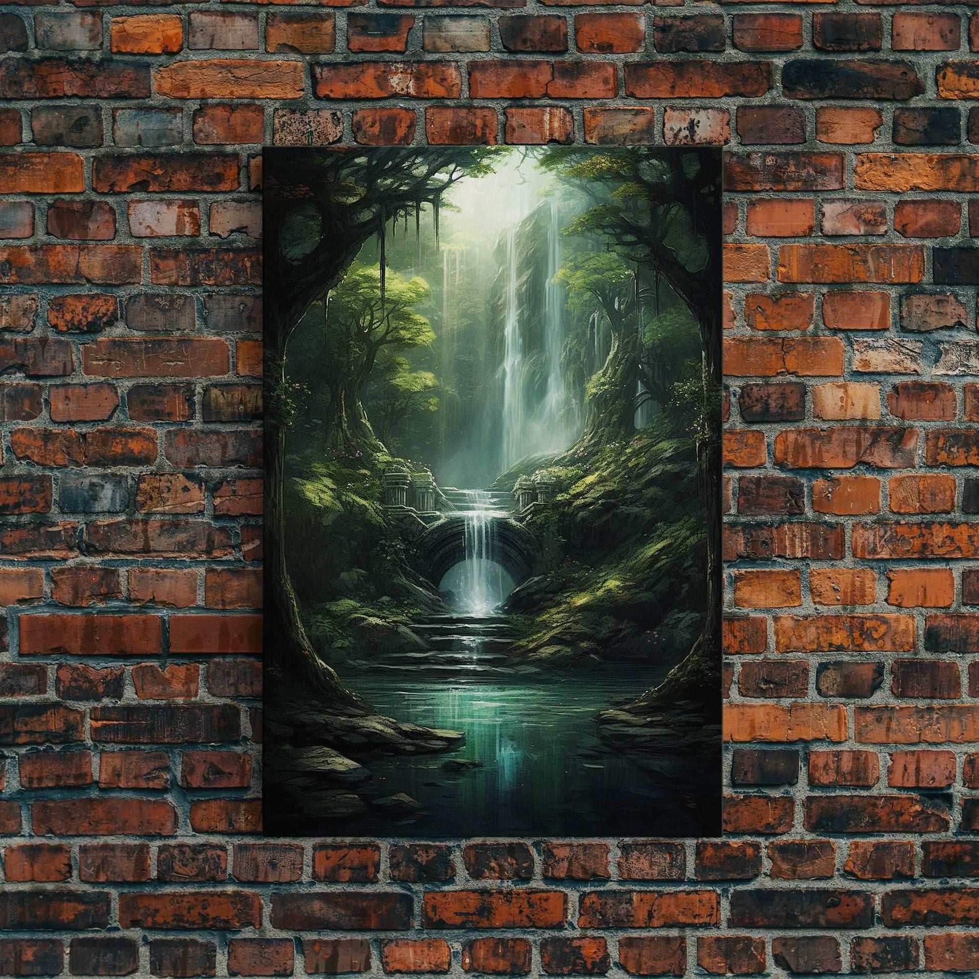 Enchanter Forest, Waterfalls Wall Art, Fantasy Artwork, Canvas Print, Wall Art, Vertical Print, Video Game Art, College Dorm Decor - 8x12 Inches / Gallery Wrap Canvas - Ready To Hang