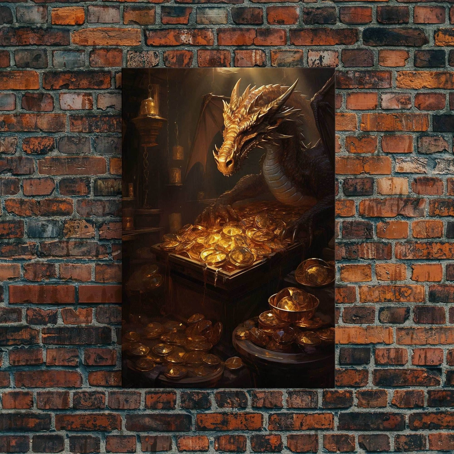 Dragon Art, Fantasy Art, Treasure Chest, Canvas Print, Wall Hanging, Portrait Art, Video Game Art, Nerdy Home Decor, Gift For Friend - 8x12 Inches / Gallery Wrap Canvas - Ready To Hang