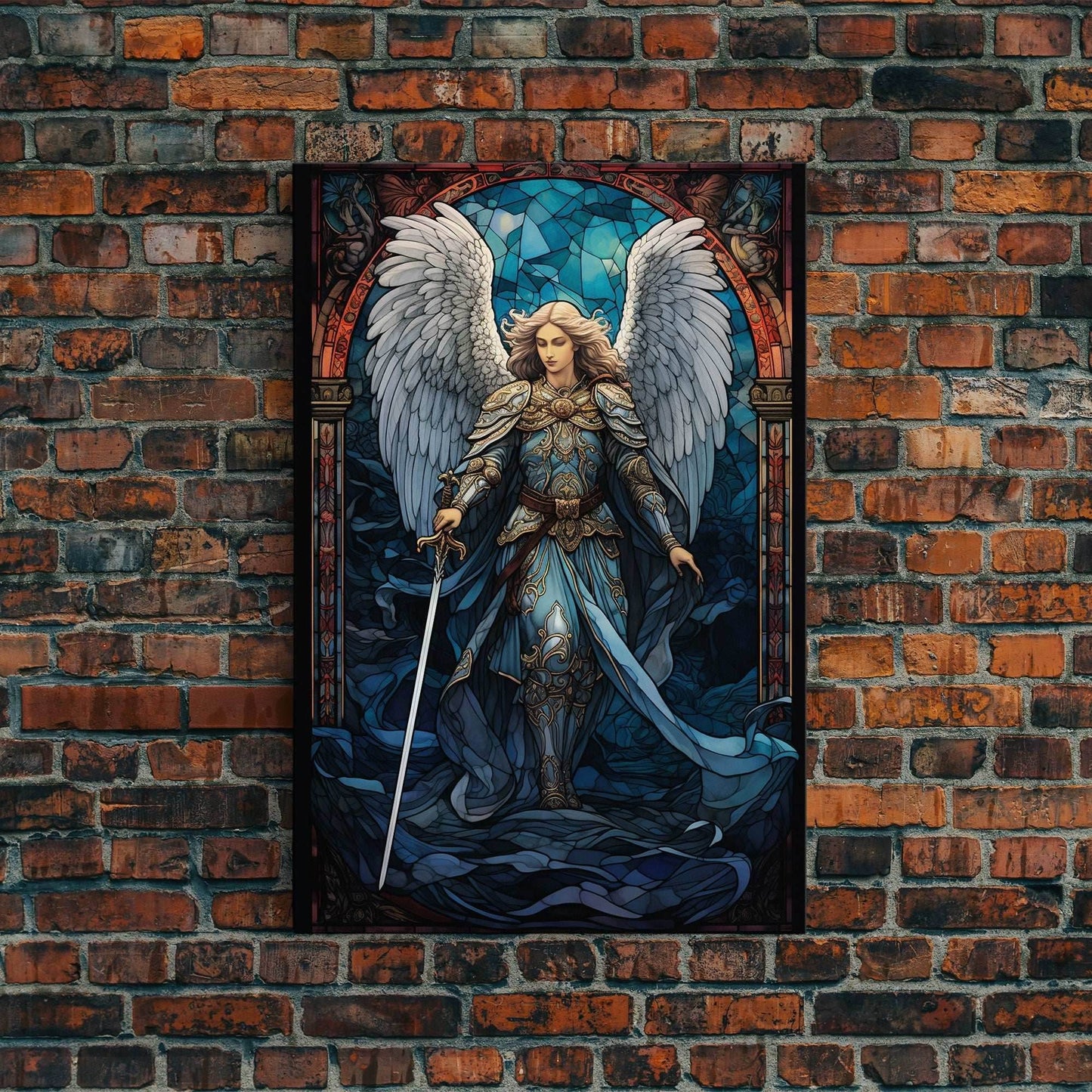 Angel, Angel Warrior, Fantasy Art, Canvas Print, Wall Hanging, Portrait Art, Stained Glass Art, Christian Wall Decor, Country Wall Art - 8x12 Inches / Gallery Wrap Canvas - Ready To Hang