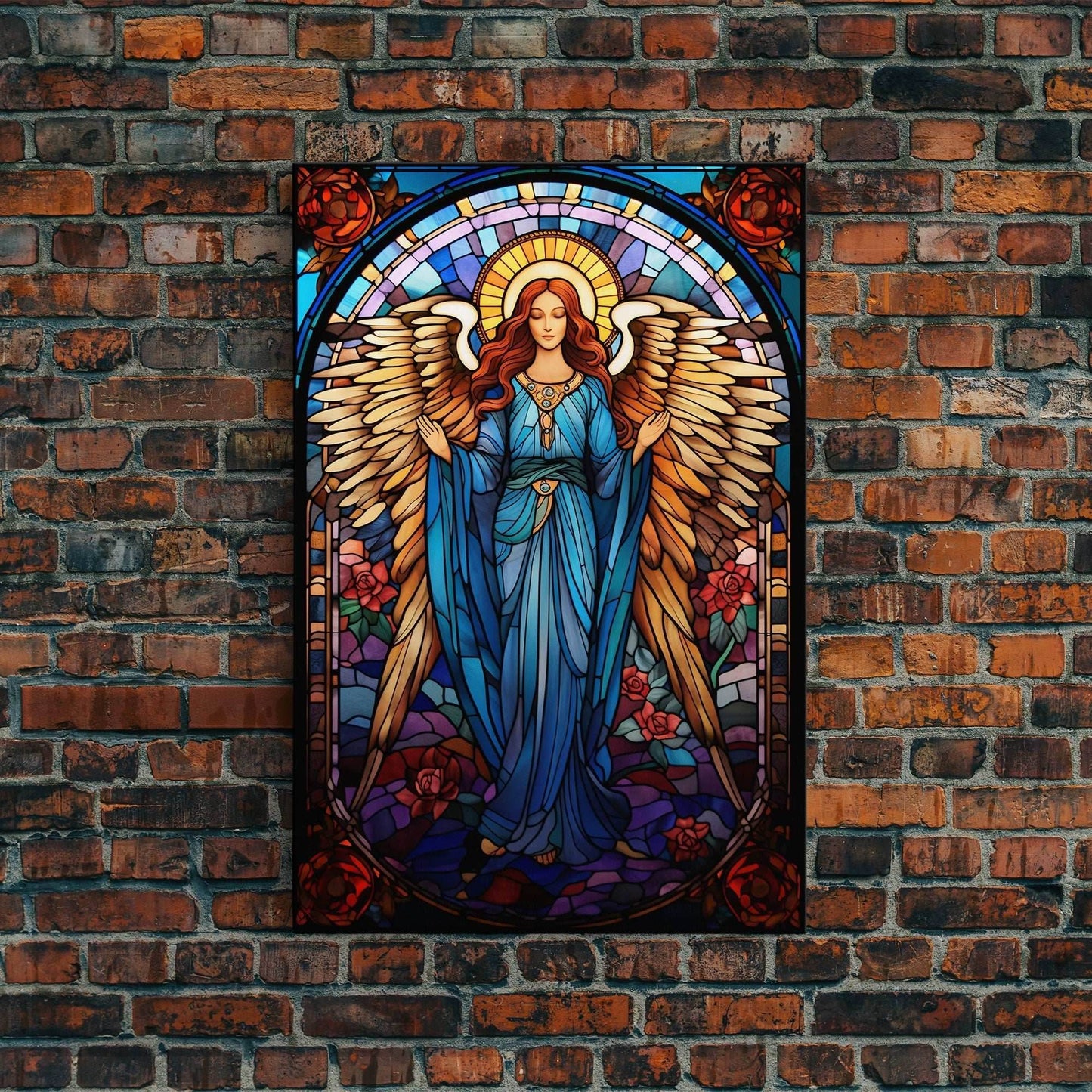 Angel, Fantasy Artwork Canvas Print, Wall Hanging, Portrait Art, Stained Glass Art, Mystical Wall Art, Tiny House Decor, Gift For Women - 8x12 Inches / Gallery Wrap Canvas - Ready To Hang