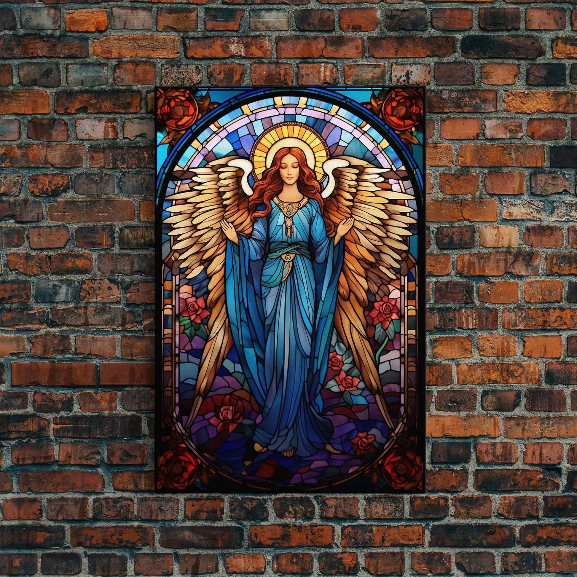 Angel, Fantasy Artwork Canvas Print, Wall Hanging, Portrait Art, Stained Glass Art, Mystical Wall Art, Tiny House Decor, Gift For Women - 8x12 Inches / Gallery Wrap Canvas - Ready To Hang