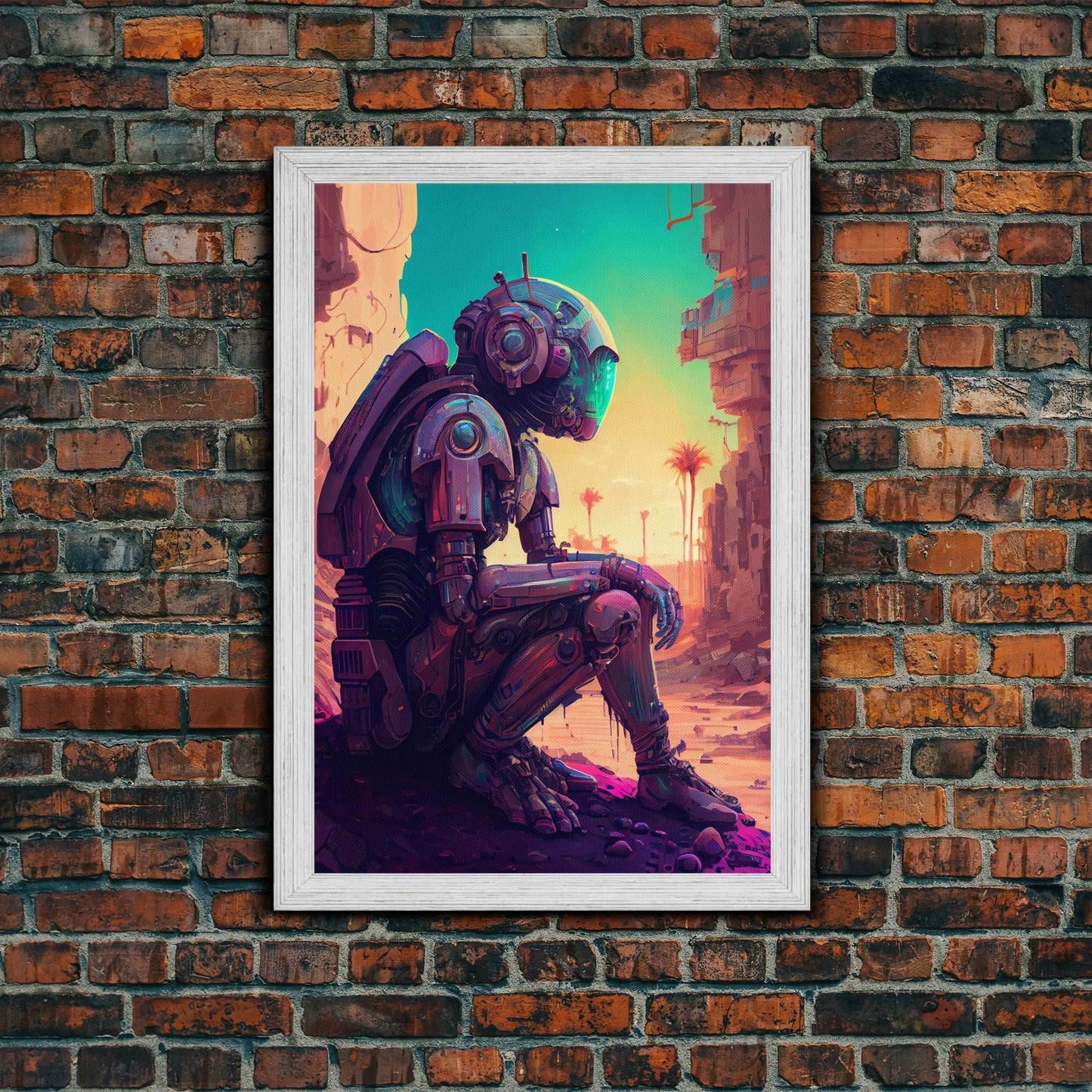 Android deep in thought, AI, fine art poster print - 8x12 Inches / Gold Frame