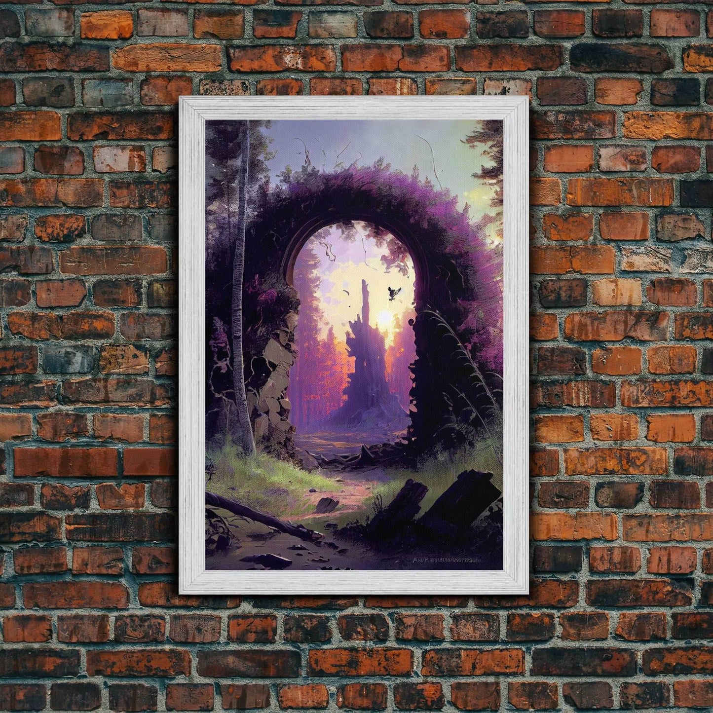 Portal to another world, purple fantasy art, watercolor, RPG concept art, framed canvas print - 8x12 Inches / Gold Frame
