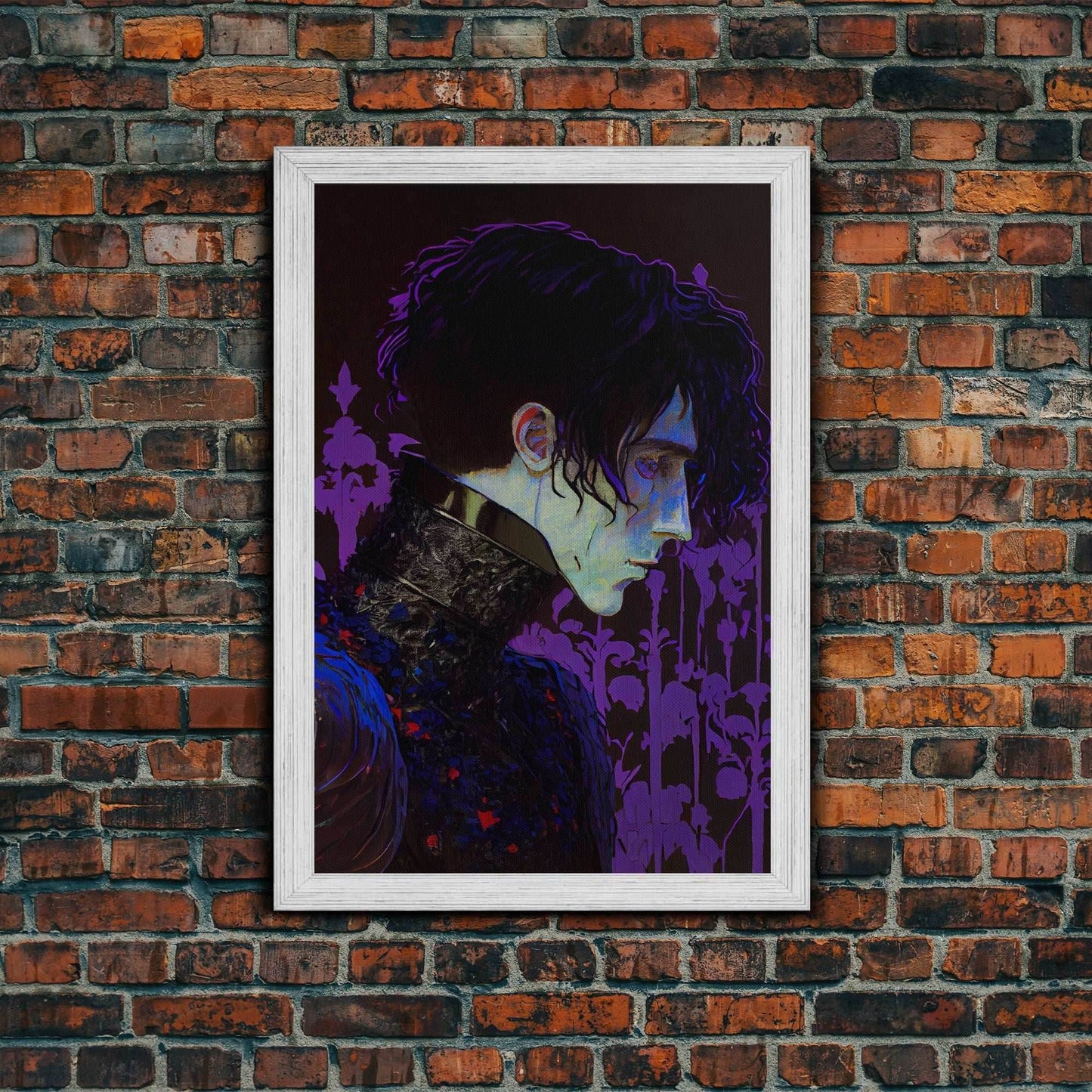 Portrait off the black knight, purple fantasy art, framed canvas print wall art - 8x12 Inches / Gold Frame