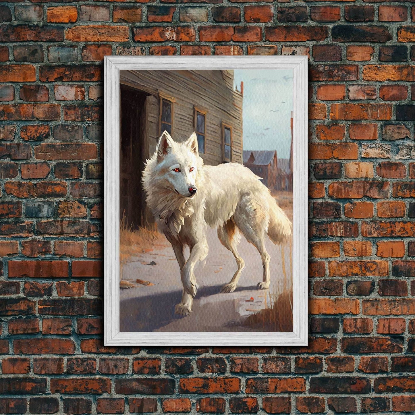 Wildwest Dire Wolf, fantasy art, framed canvas print - 8x12 Inches / Gold Frame
