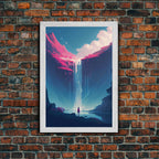 Mystical Fantasy Waterfall Purple Blue Wall Art Canvas Print - Vibrant Colorful Nature Scene Artwork - 8x12 Inches / Gold Frame