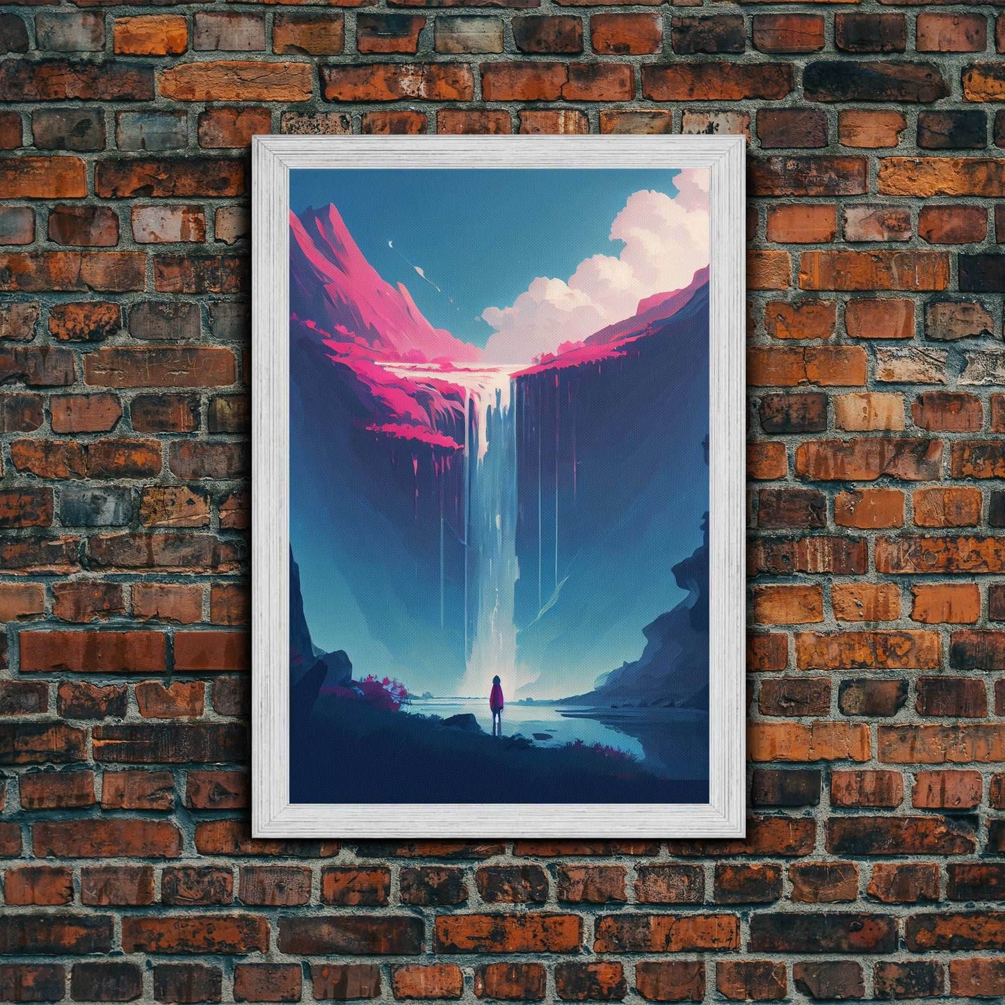 Mystical Fantasy Waterfall Purple Blue Wall Art Canvas Print - Vibrant Colorful Nature Scene Artwork - 8x12 Inches / Gold Frame