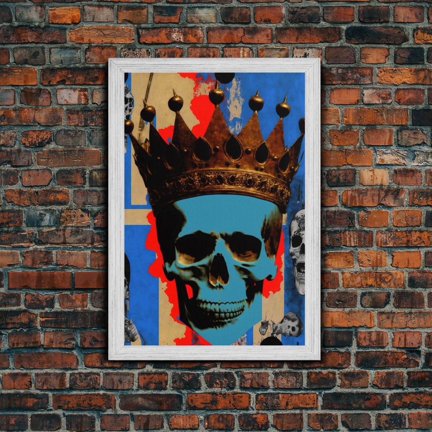 Skull With The Gold Crown, Framed Canvas Print, Unique Fantasy Undead Wall Art - 8x12 Inches / Gold Frame