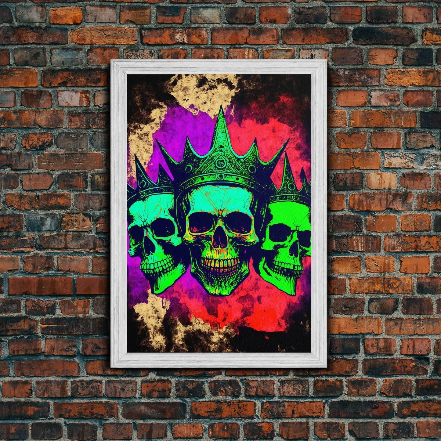 Psychedelic Skull With The Gold Crown, Framed Canvas Print, Unique Fantasy Undead Wall Art, Trippy Art - 8x12 Inches / Gold Frame
