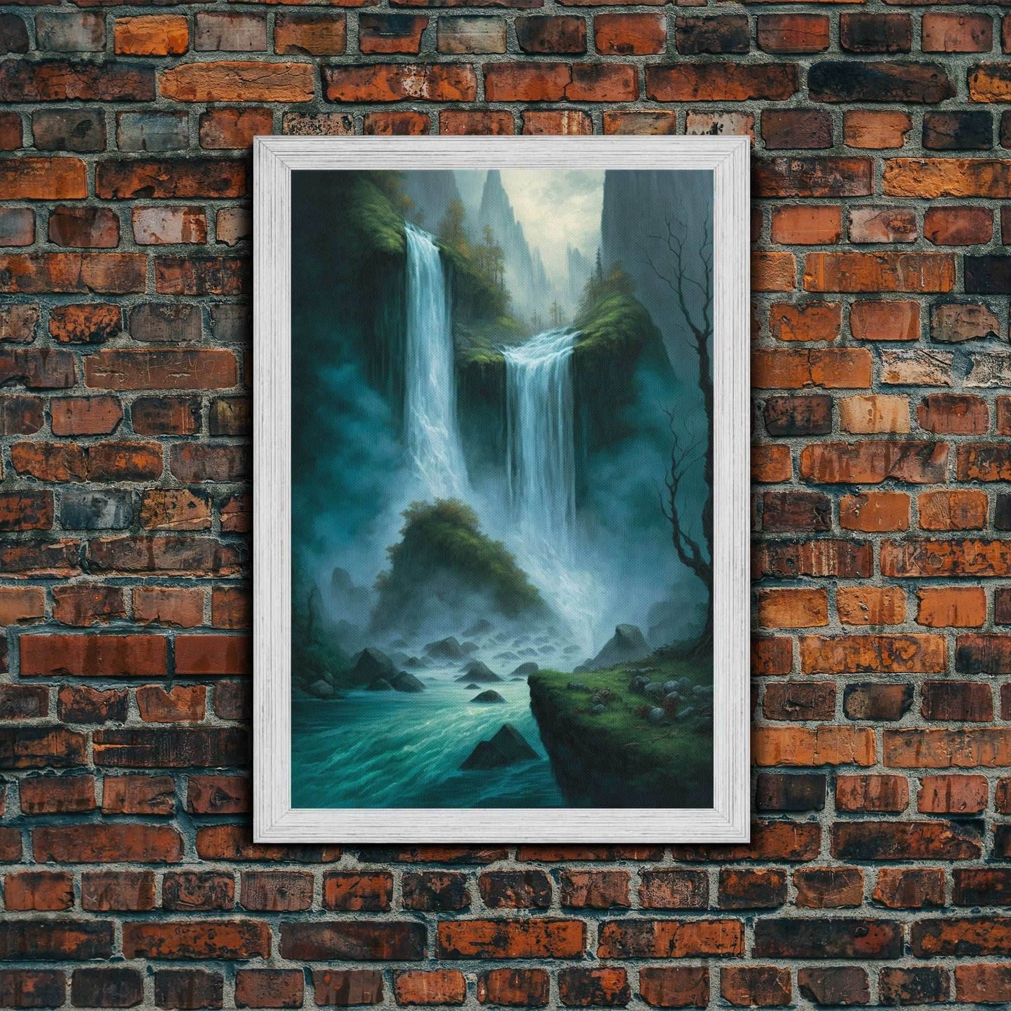 Fantasy Waterfall Oil Painting Canvas Print, Framed Canvas Art, Living Room Wall Decoration - 8x12 Inches / Gold Frame