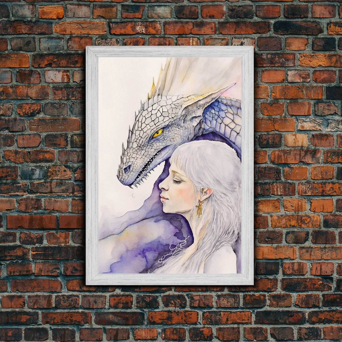 Dragon Painting Canvas Print, Dragon Art, Fantasy Art, Fantasy Painting Wall Art, Girl and Her Dragon, Dragon Girl - 8x12 Inches / Gold Frame