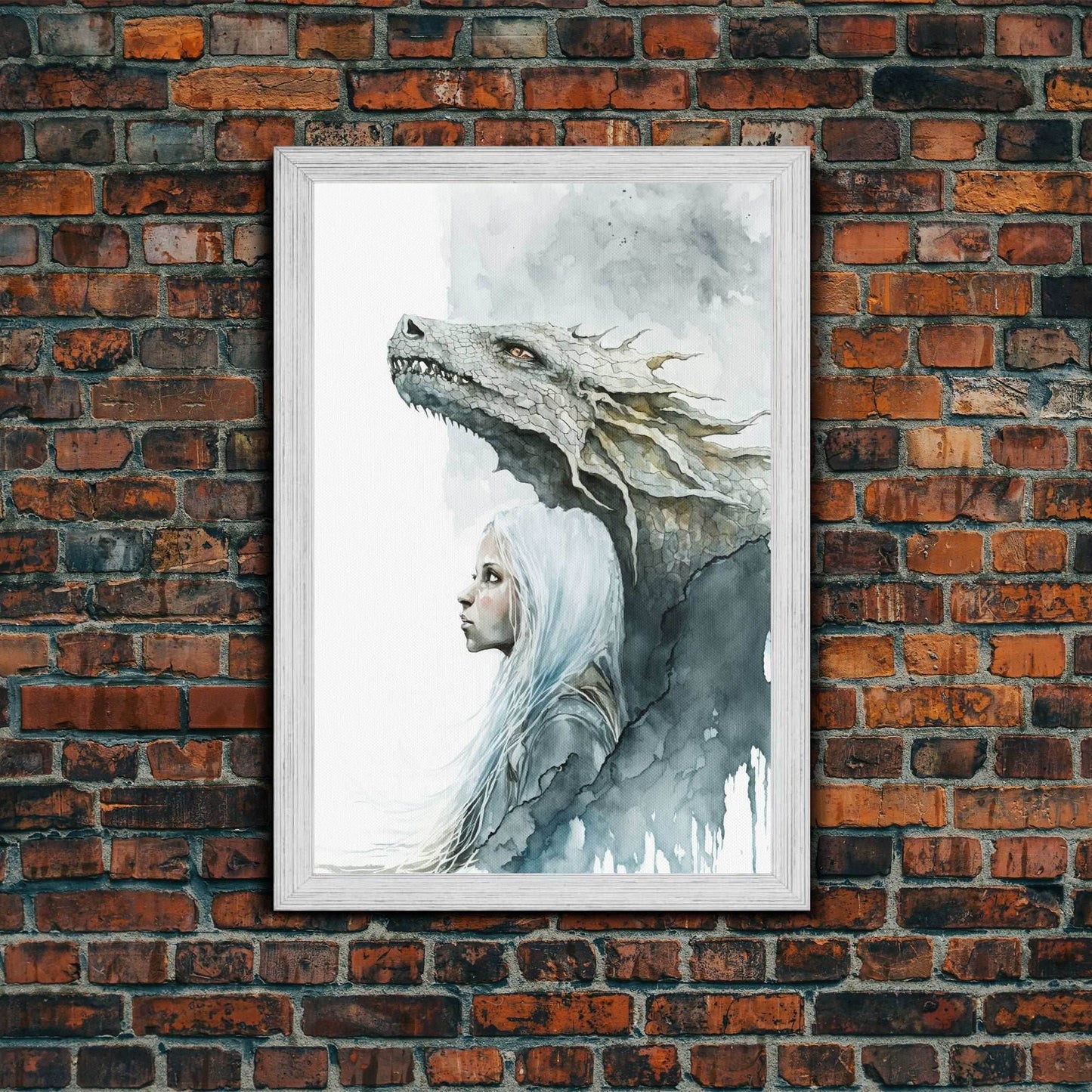 The Girl and Her Dragon, Wall Art, Fantasy Art, Art Print, Framed Canvas Art, Canvas Print, Gamer Decor, Gamer Girl Gift - 8x12 Inches / Gold Frame