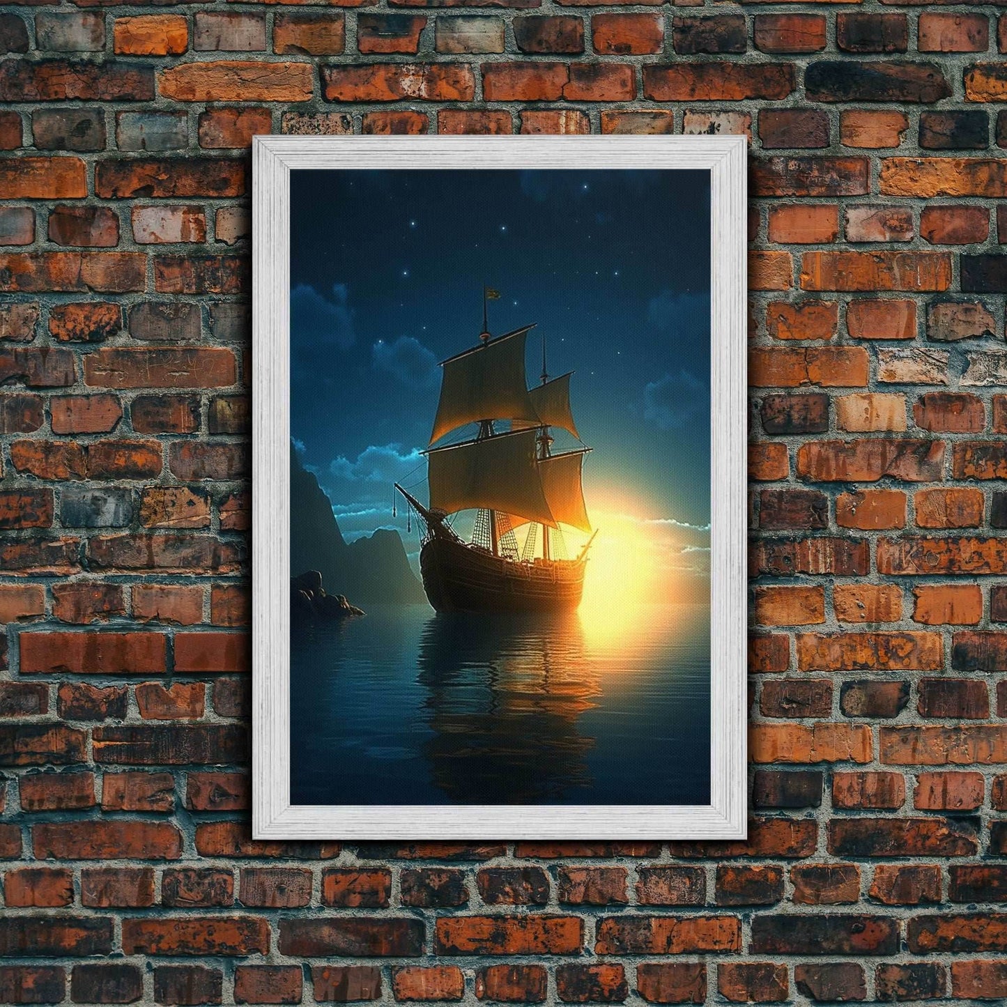 Gothic Pirate Ghost Ship, Framed Canvas Print, Fantasy Wall Art, Wall Decor, Pirate Wal Art, Gift For Him, Kid's Room Art - 8x12 Inches / Gold Frame