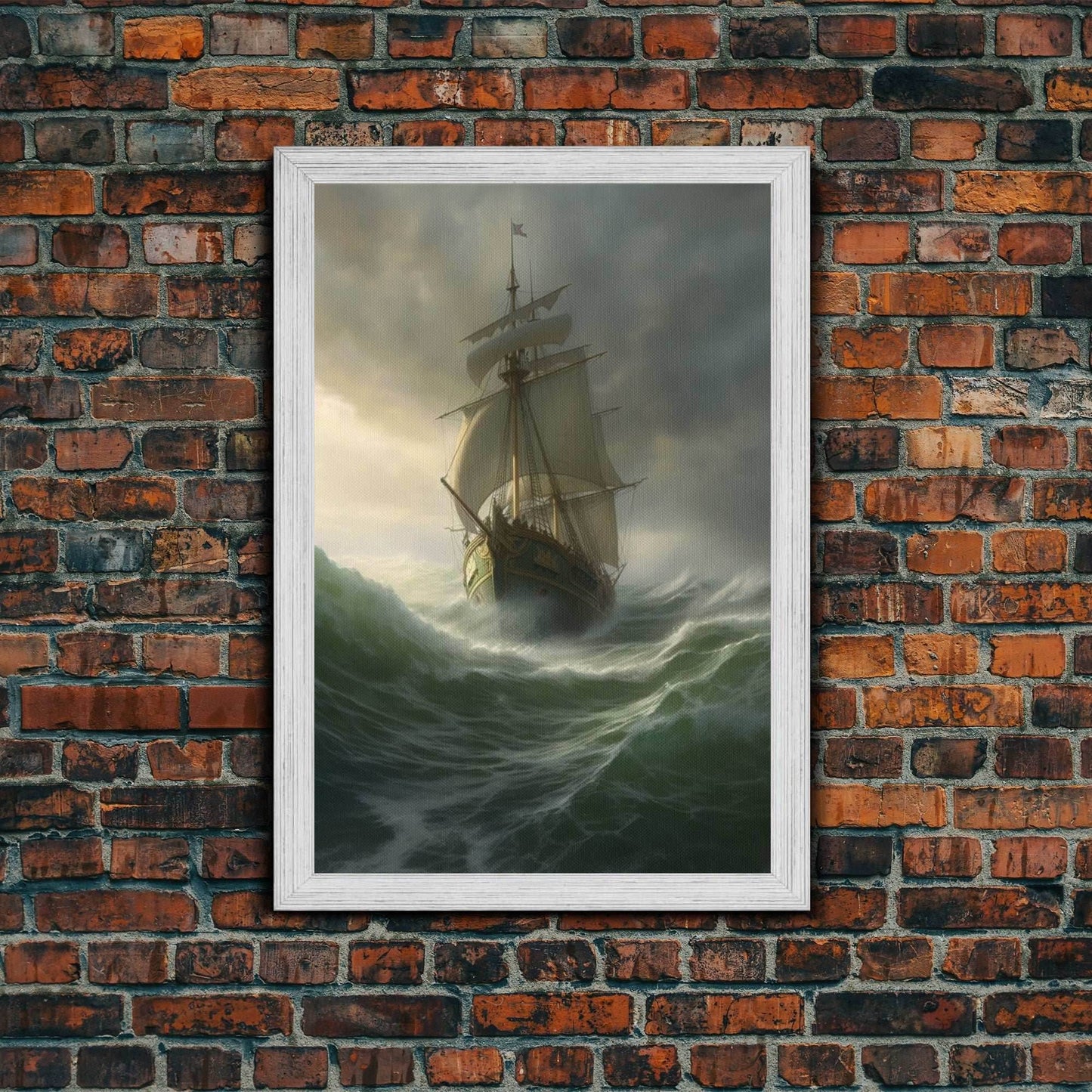 Haunted Pirate Ghost Ship On Rough Seas, Framed Canvas Print, Fantasy Wall Art, Wall Decor, Pirate Wal Art, Gift For Him, Kid's Room - 8x12 Inches / Gold Frame