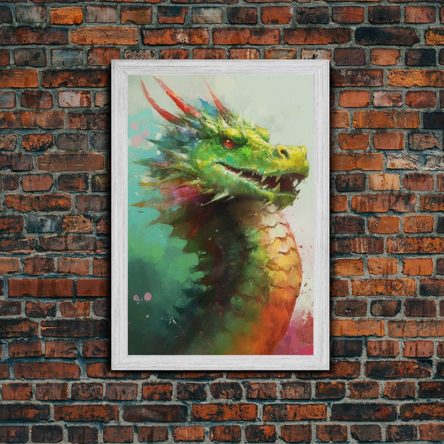 Framed Dragon Print, Watercolor Painting Of A Beautiful Dragon, Canvas Print, Canvas Art, Fantasy Decor - 8x12 Inches / Gold Frame