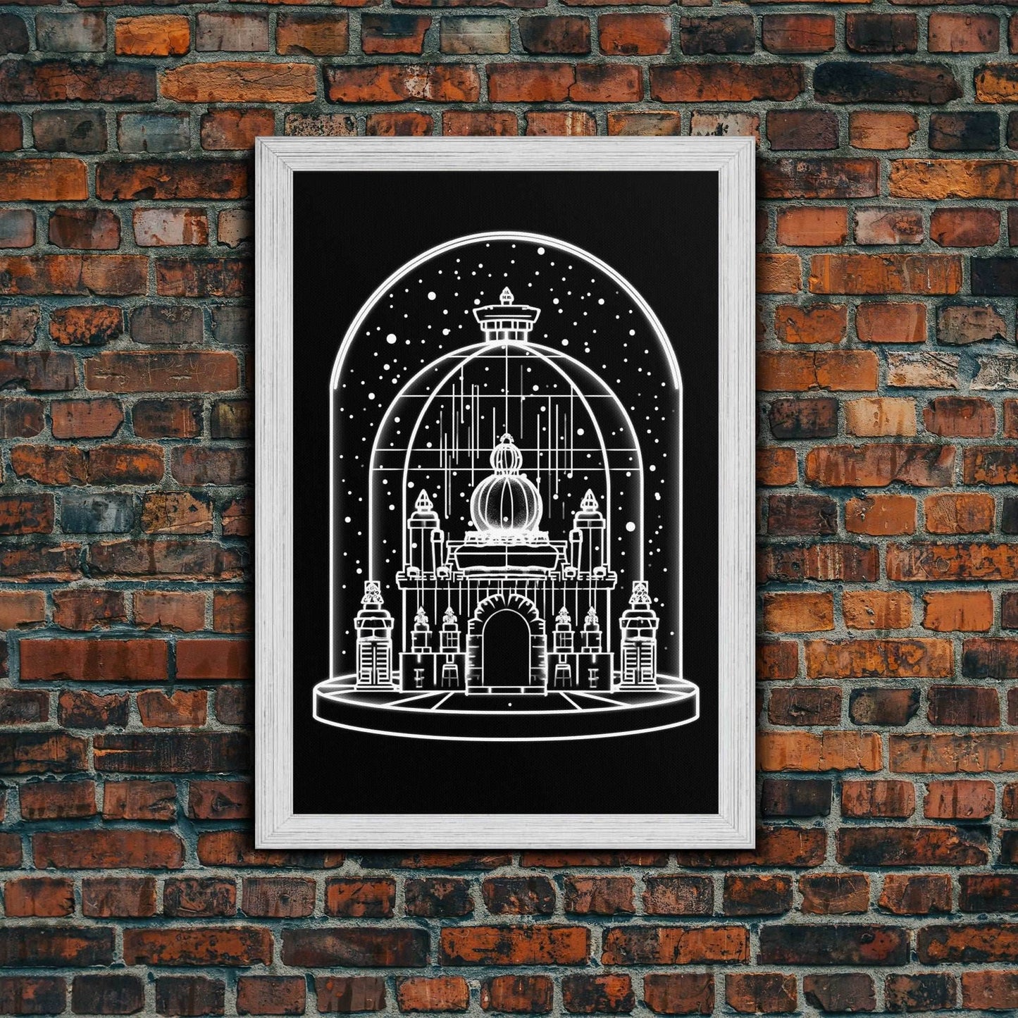 White Temple Wall Art, Snow Art Print, Fantasy Art, Line Art, Minimalist Print, Wall Decor, Canvas Print, Wall Art, Framed Canvas - 8x12 Inches / Gold Frame