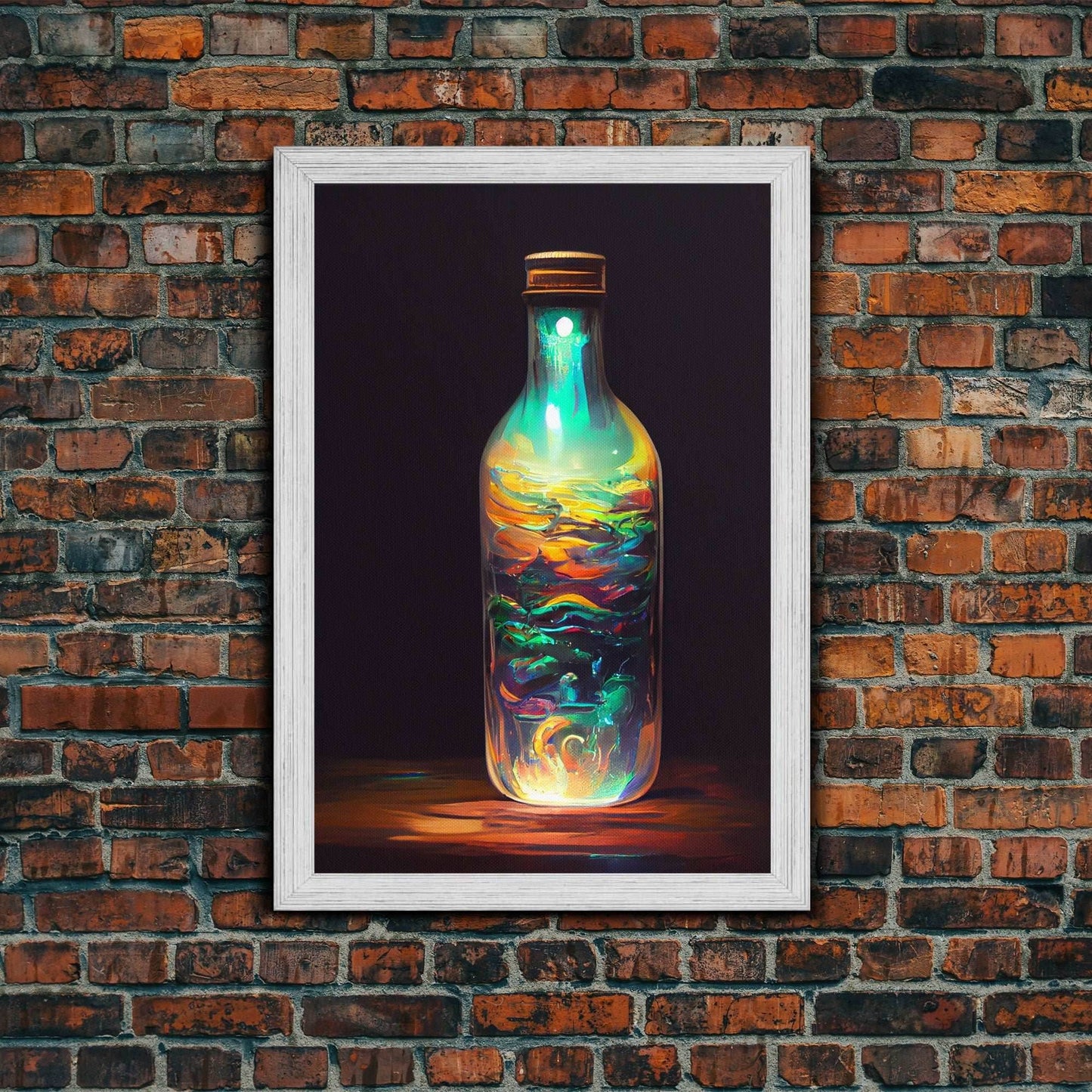 Miniature world in a bottle canvas print, high fantasy wall art, magical wall art, ready to hang wall art - 8x12 Inches / Gold Frame