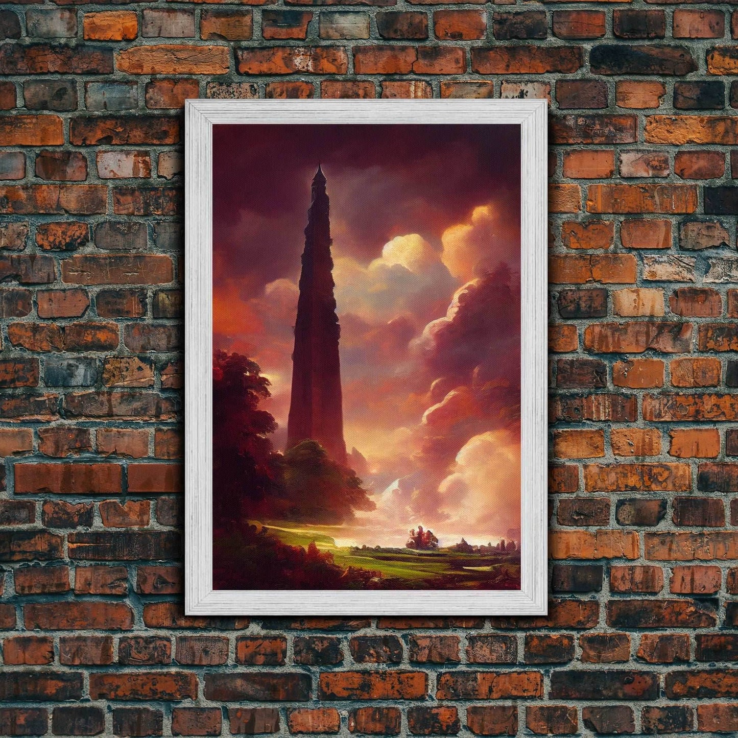Dark Tower, High Fantasy Art Canvas Print, unique wall art, fantasy concept art - 8x12 Inches / Gold Frame