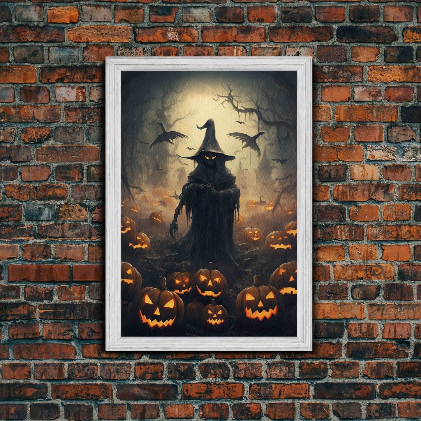 Halloween Art Print, Dark Fantasy Art, Dark Wall Art, Spooky Decor, Goth Decor, Canvas Print, Wall Art, Vertical Print, Creepy Wall Art - 8x12 Inches / Gold Frame