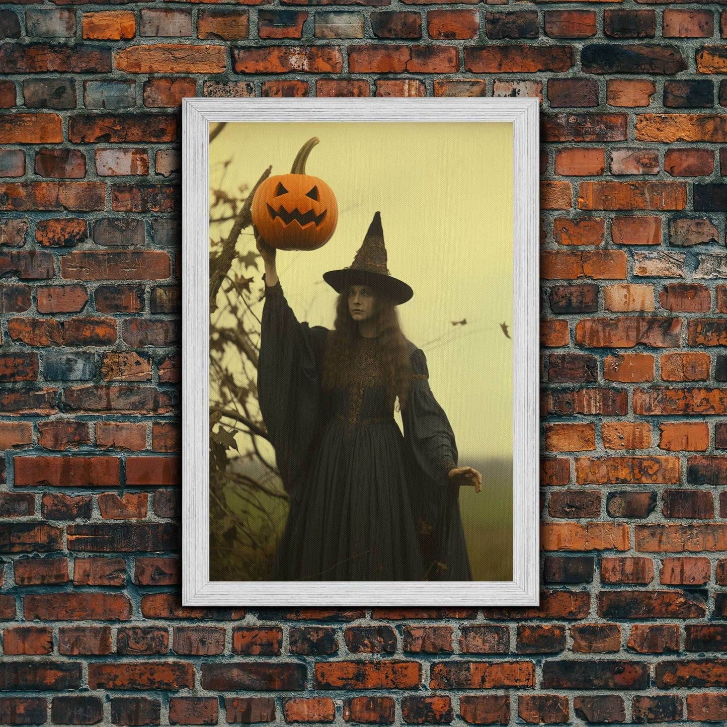 Witch Art Print, Occult Art, Dark Wall Art, Dark Fantasy, Witch Halloween, Canvas Print, Wall Art, Vertical Print, Home Decor, Wall Decor - 8x12 Inches / Gold Frame