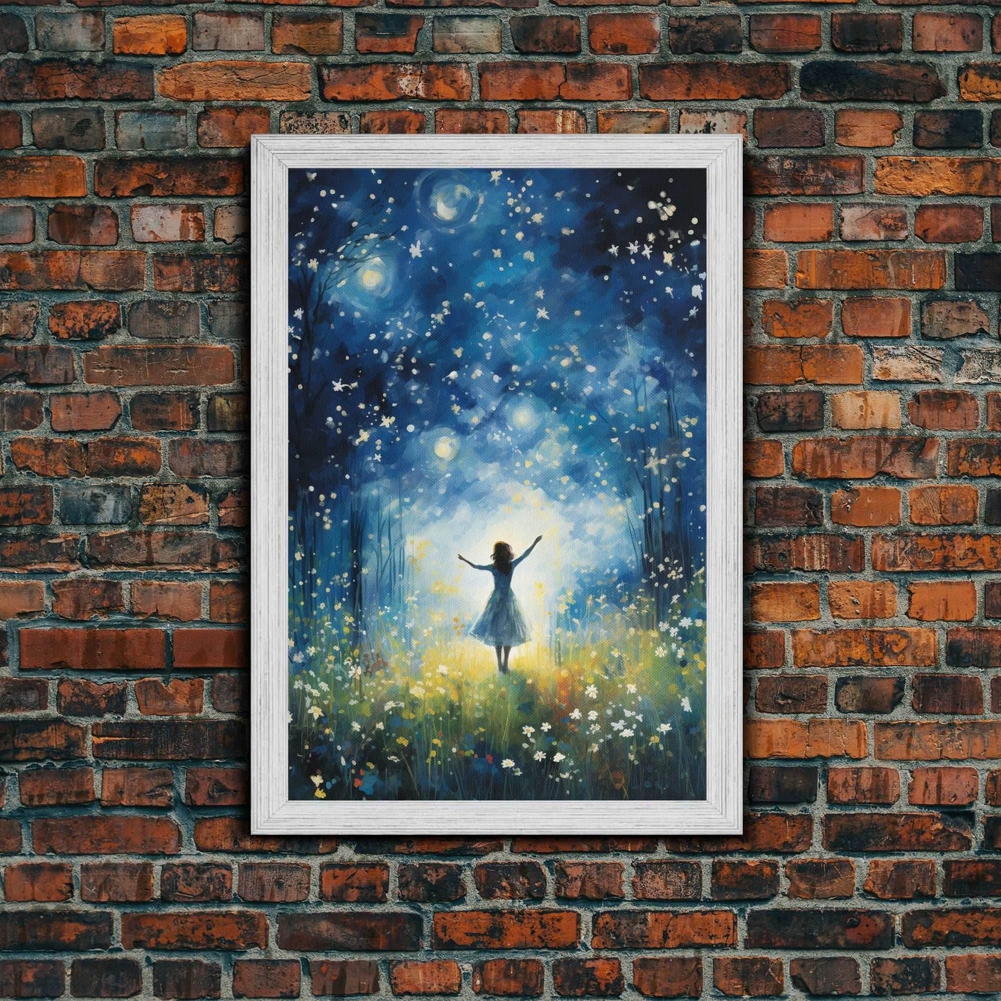 Firefly Art, Fantasy Art, Girl In Forest, Teen Girl Room Decor, Canvas Print, Wall Art, Vertical Print, Unique Wall Decor, Engagement Gift - 8x12 Inches / Gold Frame