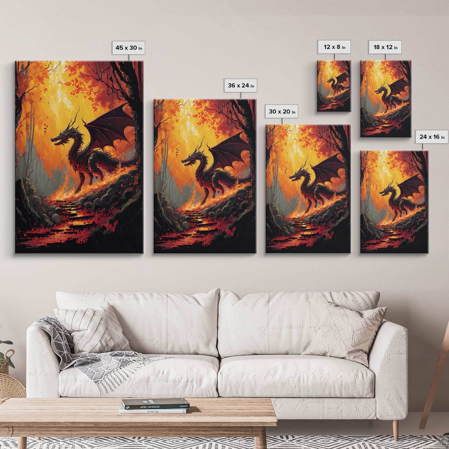 Dragon standing in a burned forest, fantasy art, fine art poster print - 8x12 Inches / Gallery Wrap Canvas - Ready To Hang