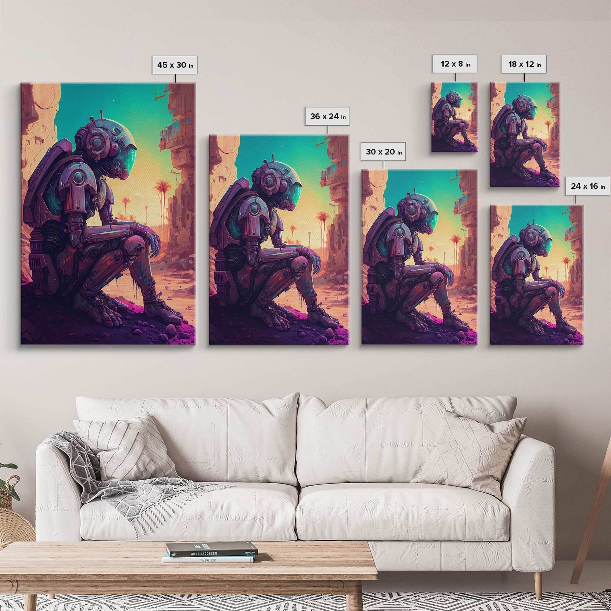 Android deep in thought, AI, fine art poster print - 8x12 Inches / Gallery Wrap Canvas - Ready To Hang