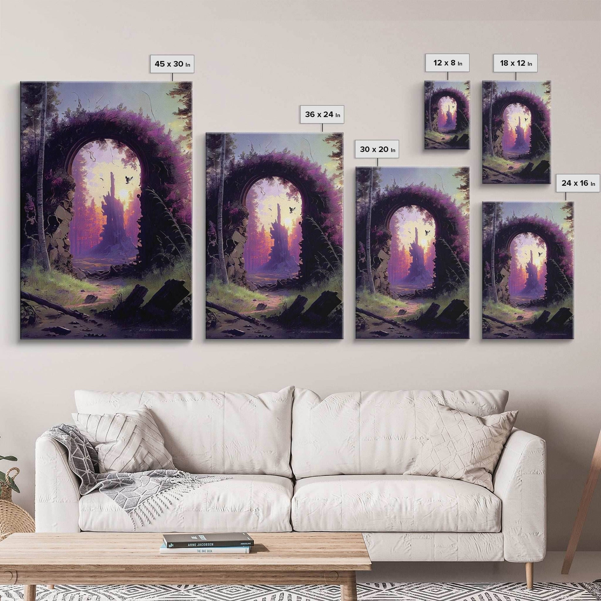 Portal to another world, purple fantasy art, watercolor, RPG concept art, framed canvas print - 8x12 Inches / Gallery Wrap Canvas - Ready To Hang