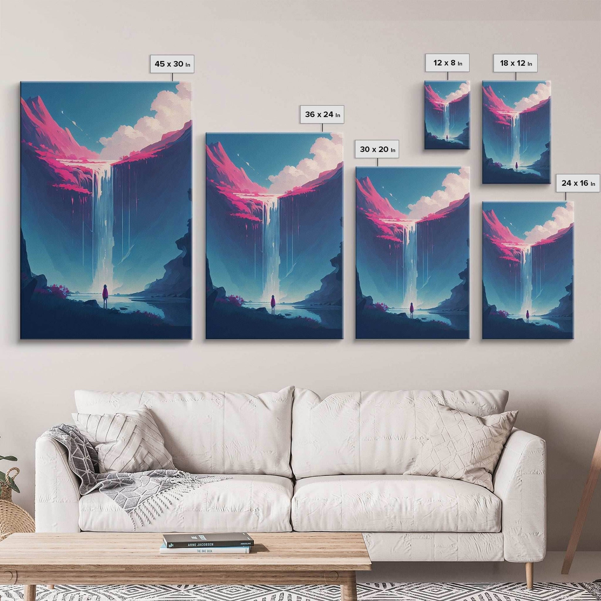 Mystical Fantasy Waterfall Purple Blue Wall Art Canvas Print - Vibrant Colorful Nature Scene Artwork - 8x12 Inches / Gallery Wrap Canvas - Ready To Hang