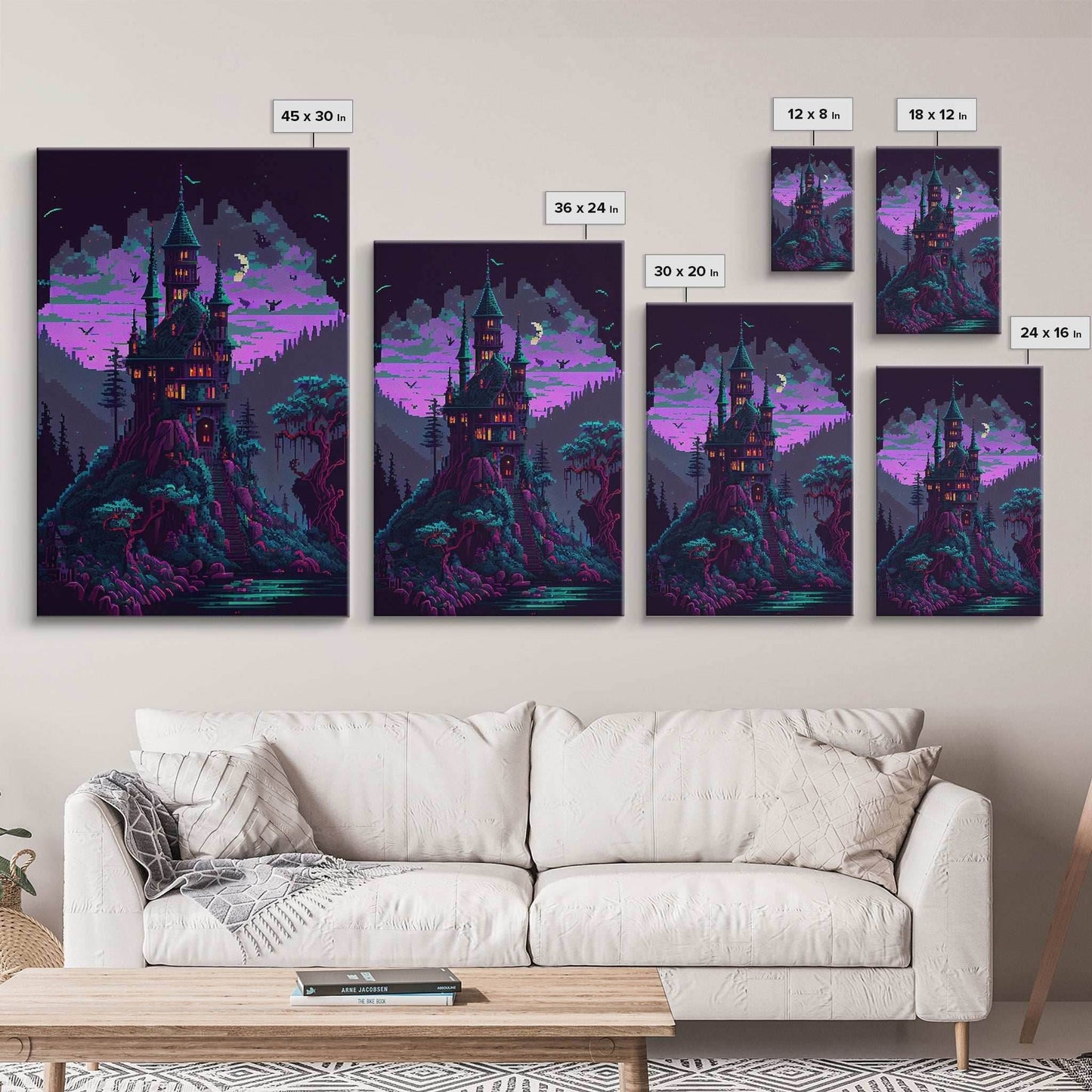 Transylvania Art, Cool Medieval castle 8 bit pixel art, fantasy art, framed canvas print, Cool castle art - 8x12 Inches / Gallery Wrap Canvas - Ready To Hang