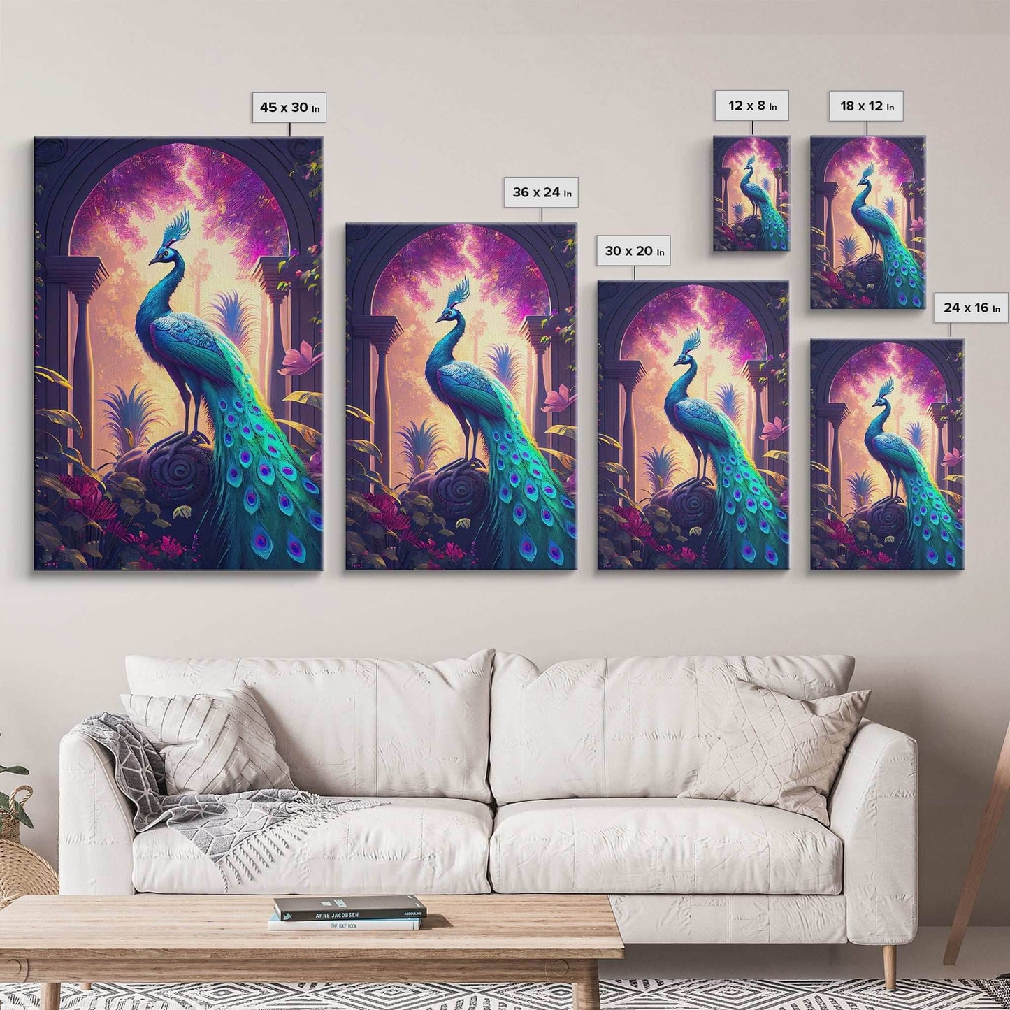 Turquoise peacock art, fantasy decor, framed canvas print - 8x12 Inches / Gallery Wrap Canvas - Ready To Hang