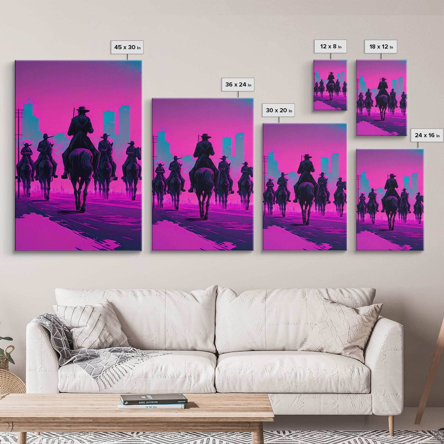 Post-Apocalyptic Cowboys, Vaporwave Aesthetic fantasy art, framed canvas print - 8x12 Inches / Gallery Wrap Canvas - Ready To Hang