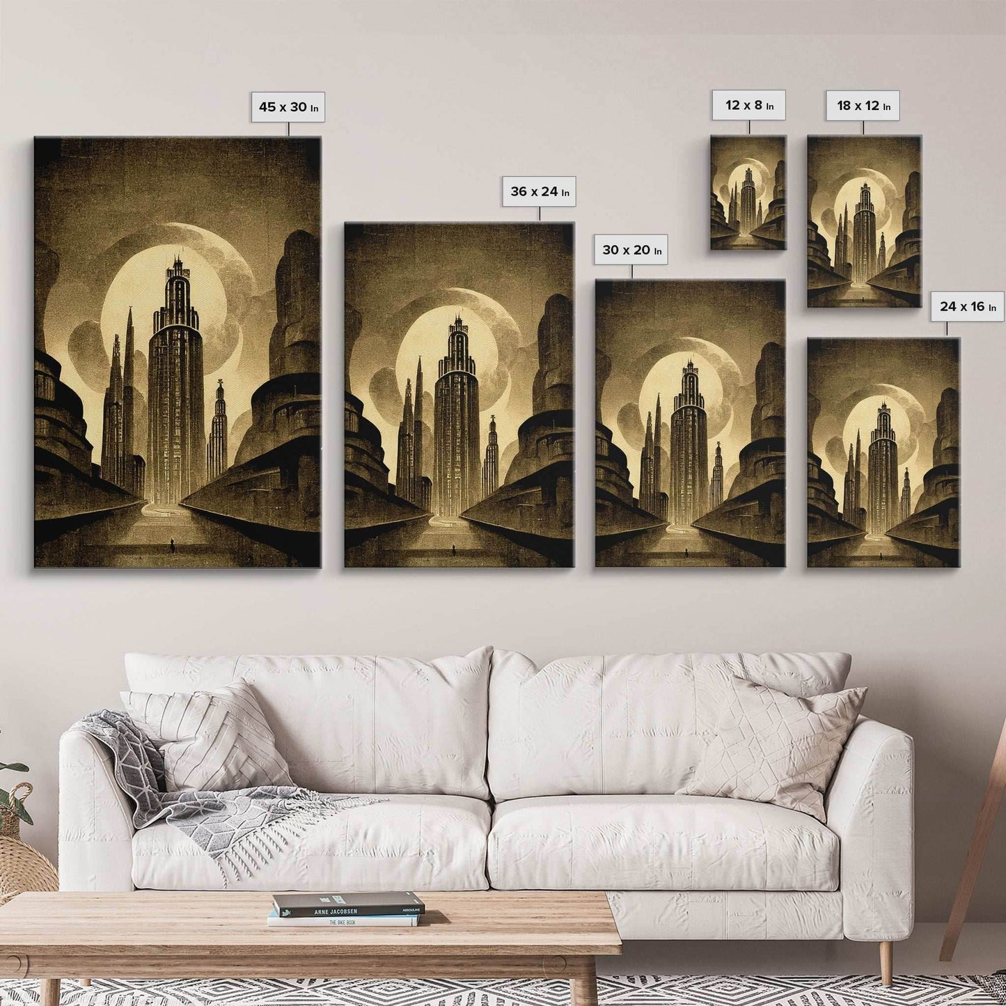 Dystopian Metropolis Art Deco Canvas Print, City Skyline, Fantasy Art, Art Deco Living Room Art, ready to hang wall art - 8x12 Inches / Gallery Wrap Canvas - Ready To Hang