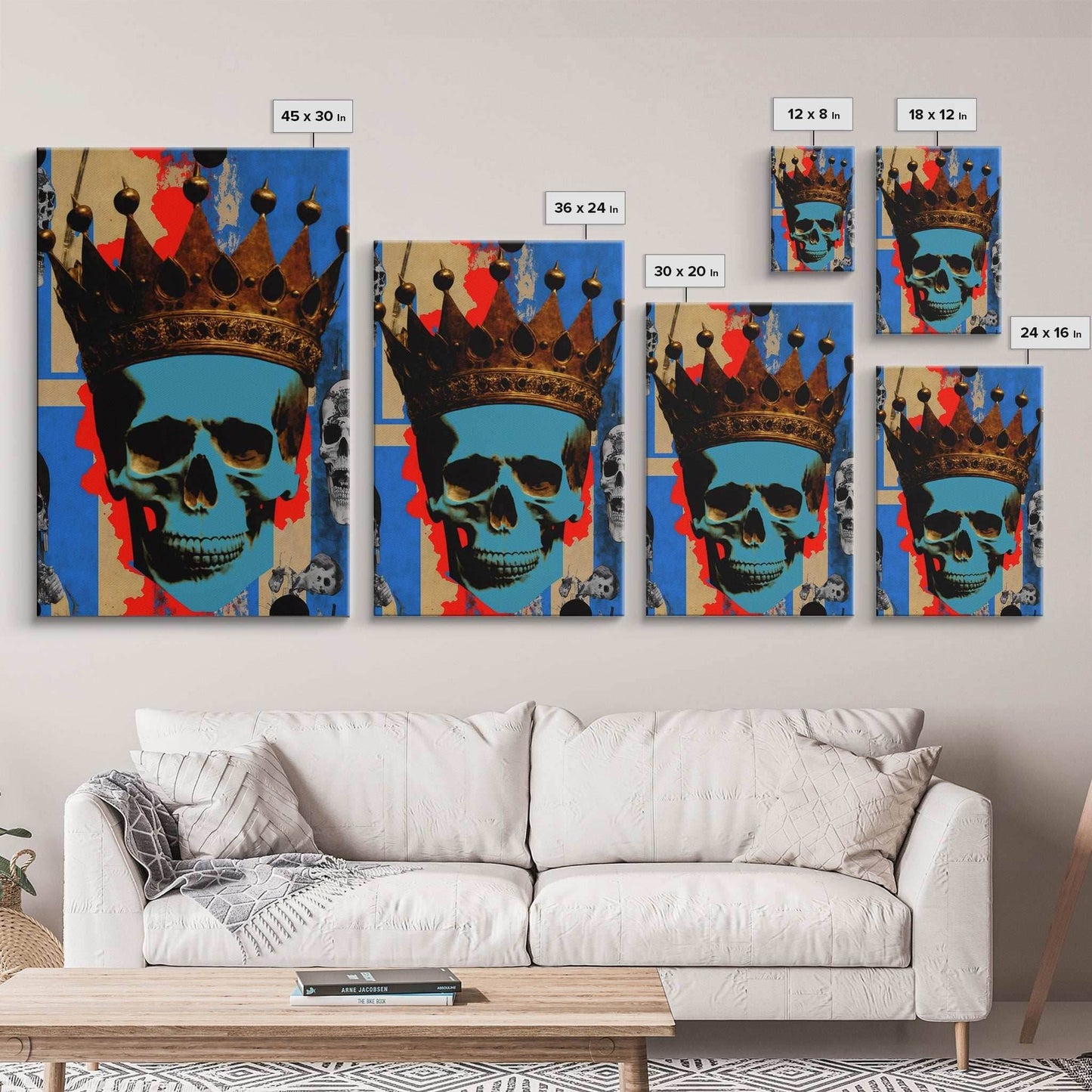 Skull With The Gold Crown, Framed Canvas Print, Unique Fantasy Undead Wall Art - 8x12 Inches / Gallery Wrap Canvas - Ready To Hang