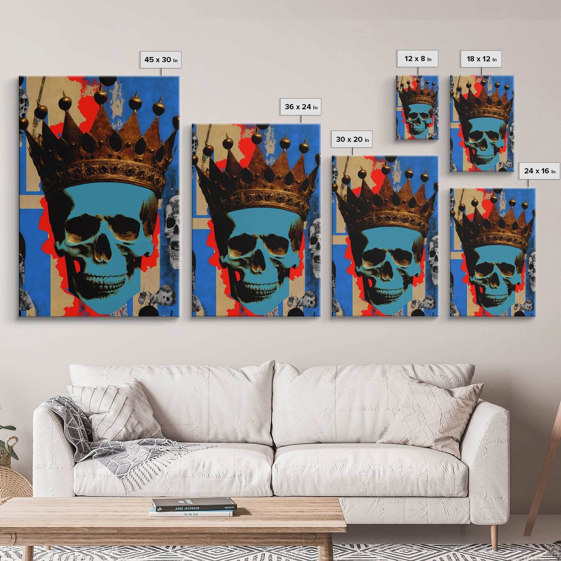 Skull With The Gold Crown, Framed Canvas Print, Unique Fantasy Undead Wall Art - 8x12 Inches / Gallery Wrap Canvas - Ready To Hang