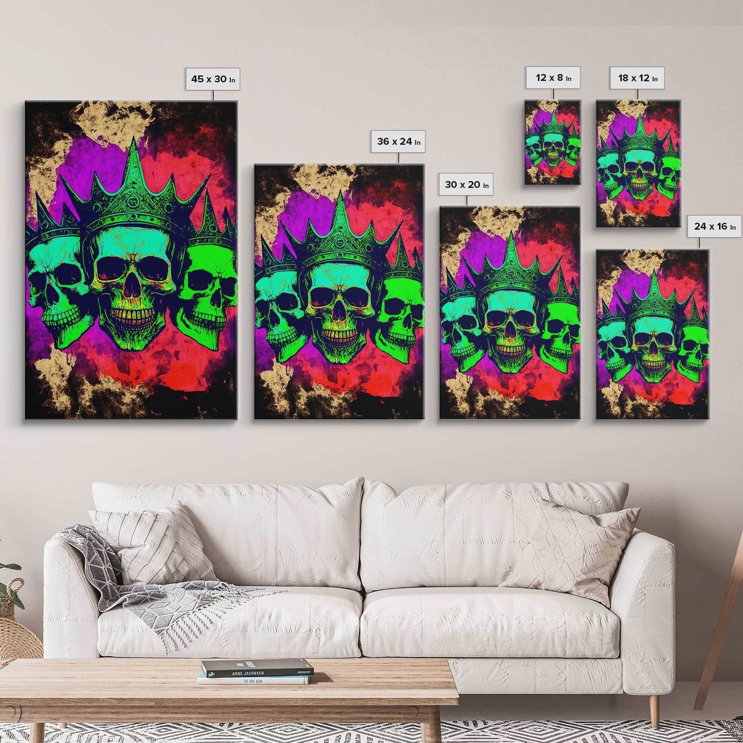 Psychedelic Skull With The Gold Crown, Framed Canvas Print, Unique Fantasy Undead Wall Art, Trippy Art - 8x12 Inches / Gallery Wrap Canvas - Ready To Hang