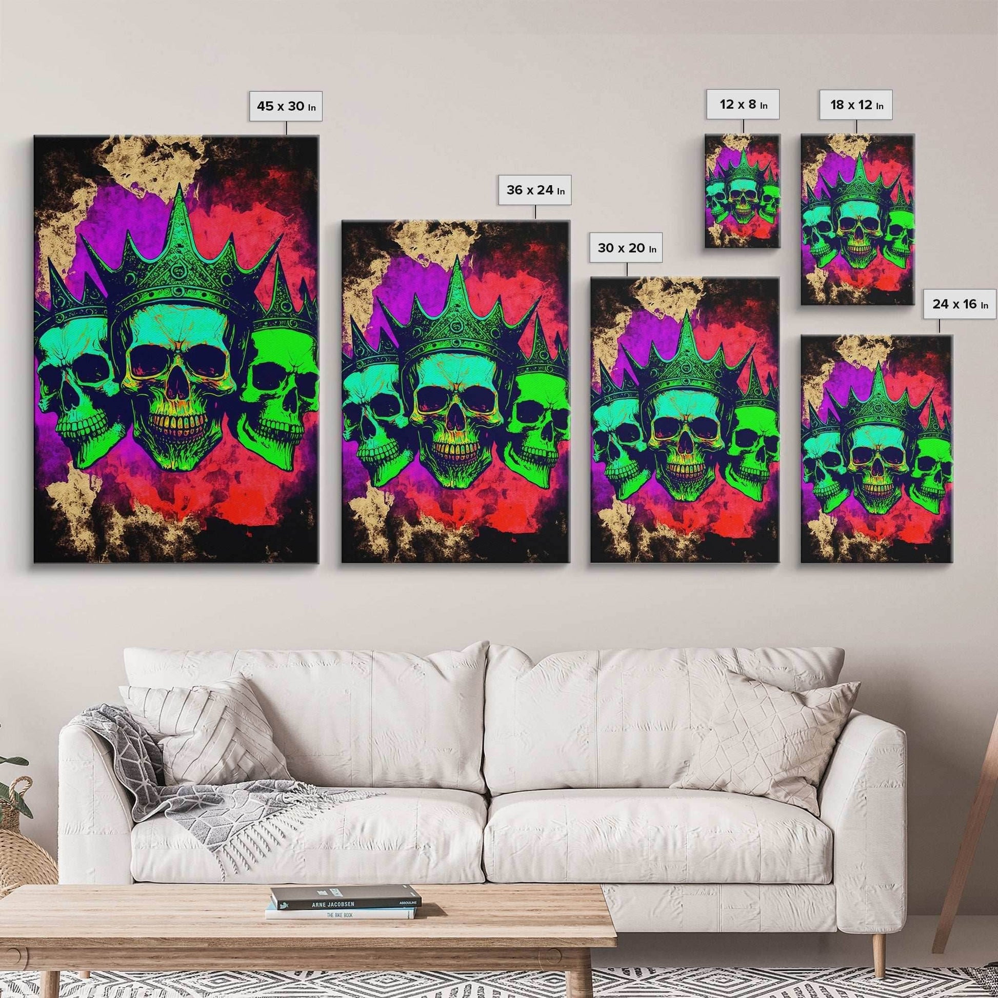 Psychedelic Skull With The Gold Crown, Framed Canvas Print, Unique Fantasy Undead Wall Art, Trippy Art - 8x12 Inches / Gallery Wrap Canvas - Ready To Hang