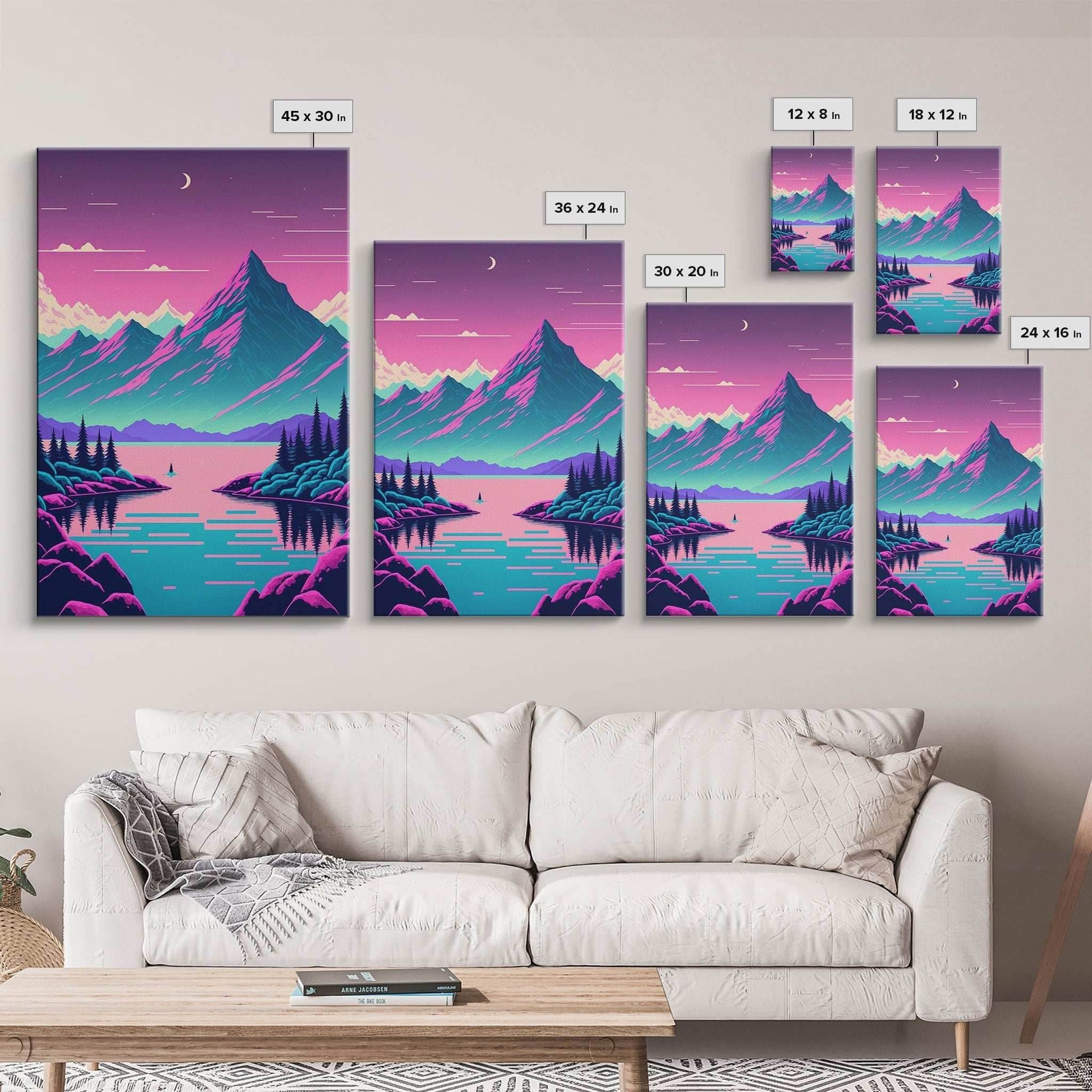 Pink and Purple Fantasy Mountain Art, Framed Canvas Print, Pacific Northwest Inspired Fantasy Art, Pop Art - 8x12 Inches / Gallery Wrap Canvas - Ready To Hang