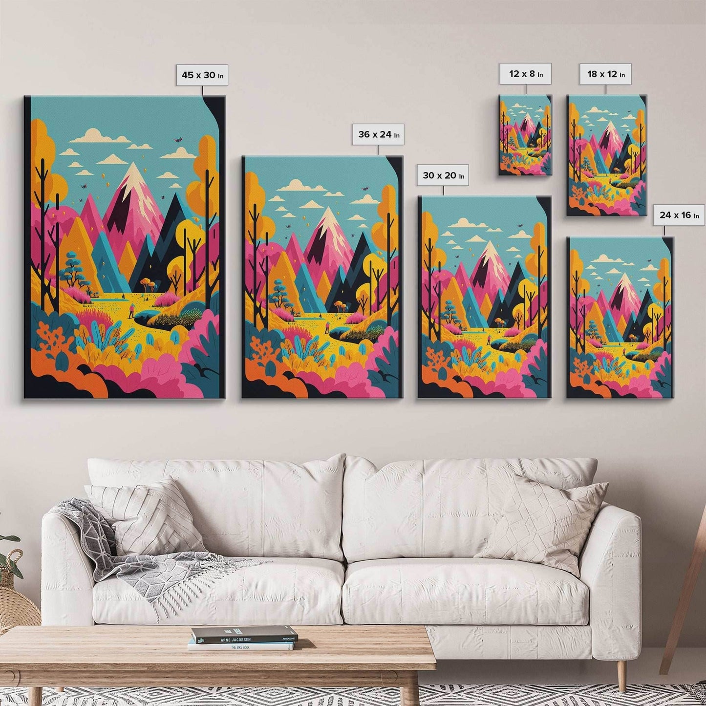 Trendy Pop Art, Surreal / Abstract Mountain Landscape, Fantasy Decor, Framed Canvas Print - 8x12 Inches / Gallery Wrap Canvas - Ready To Hang