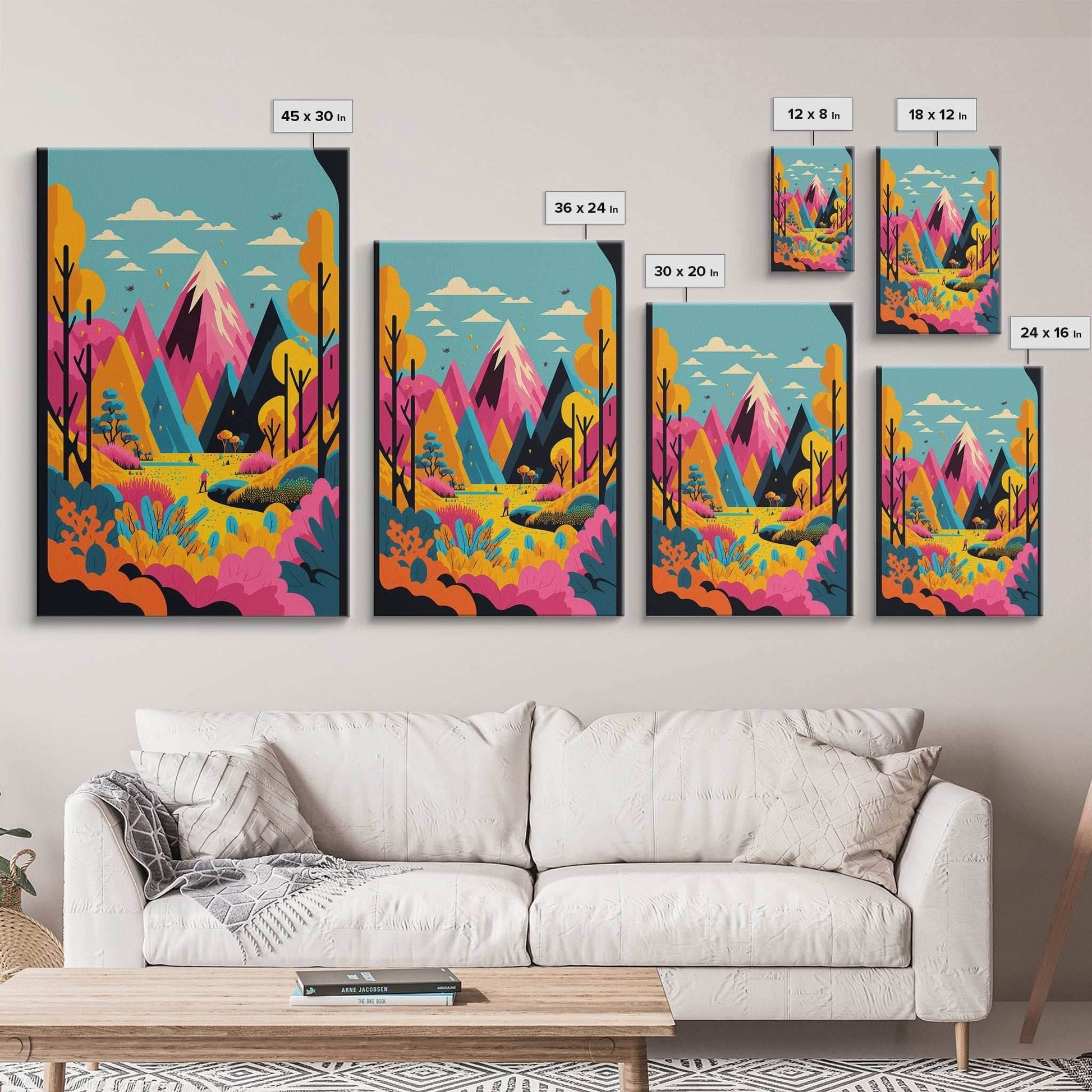 Trendy Pop Art, Surreal / Abstract Mountain Landscape, Fantasy Decor, Framed Canvas Print - 8x12 Inches / Gallery Wrap Canvas - Ready To Hang