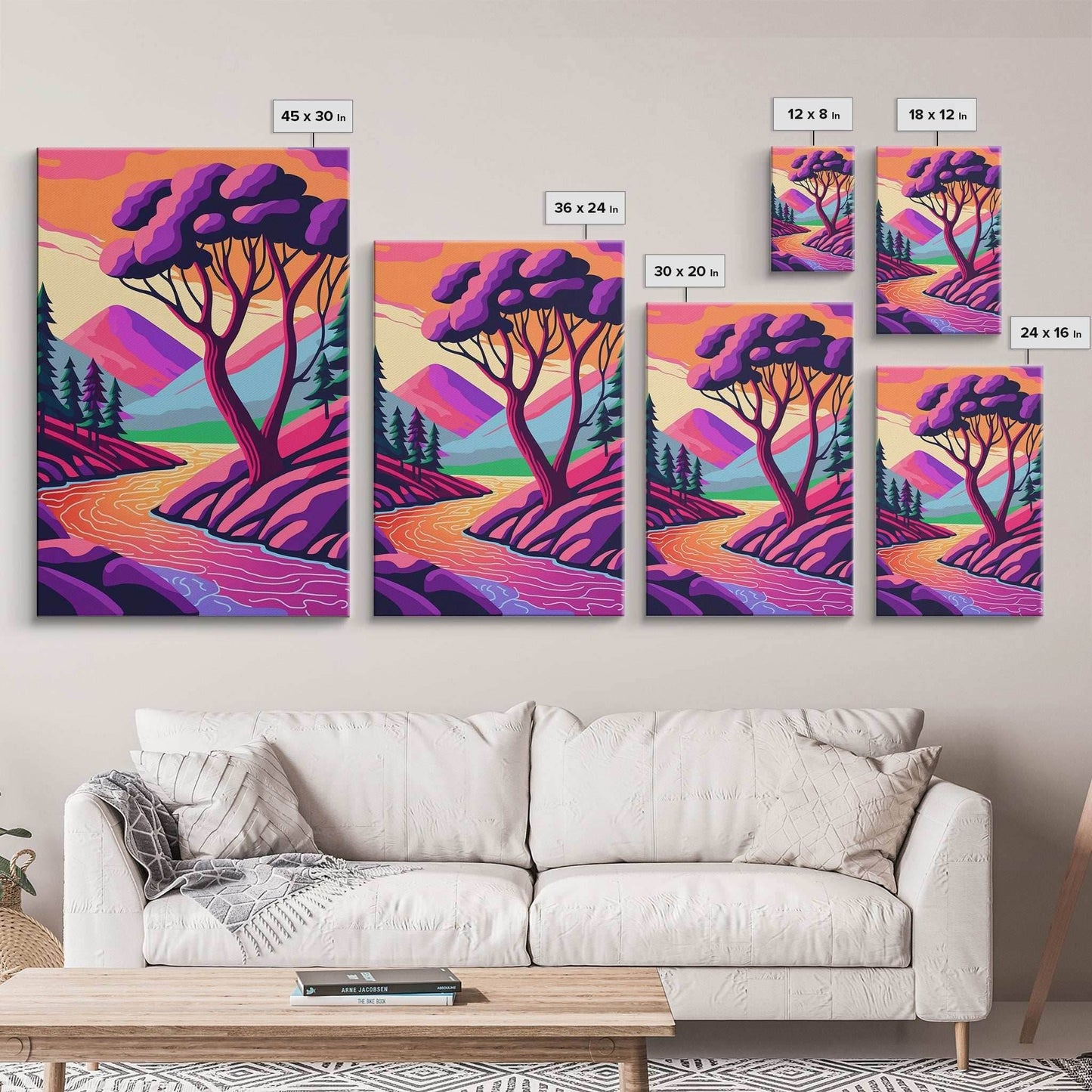 Surrealist Pop Art, Pink Fantasy Landscape Art, Framed Canvas Print - 8x12 Inches / Gallery Wrap Canvas - Ready To Hang