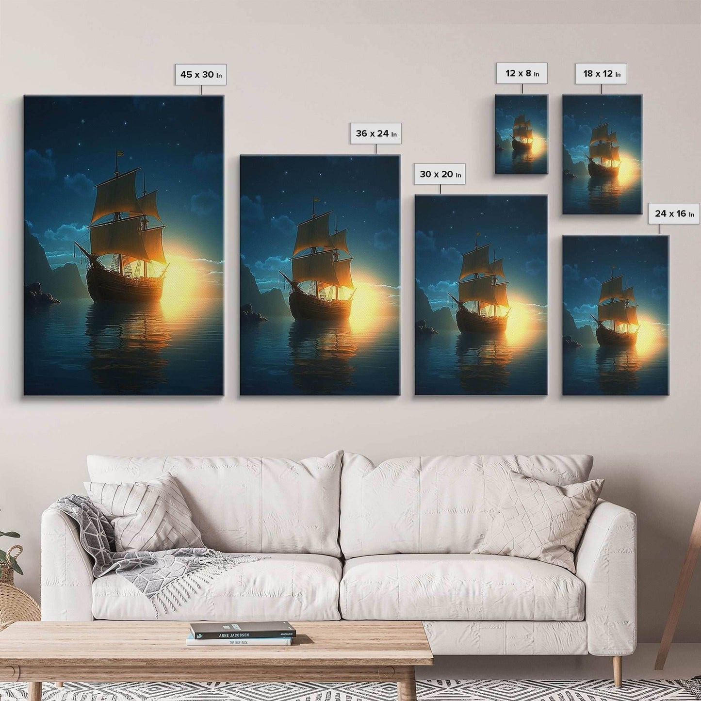 Gothic Pirate Ghost Ship, Framed Canvas Print, Fantasy Wall Art, Wall Decor, Pirate Wal Art, Gift For Him, Kid's Room Art - 8x12 Inches / Gallery Wrap Canvas - Ready To Hang