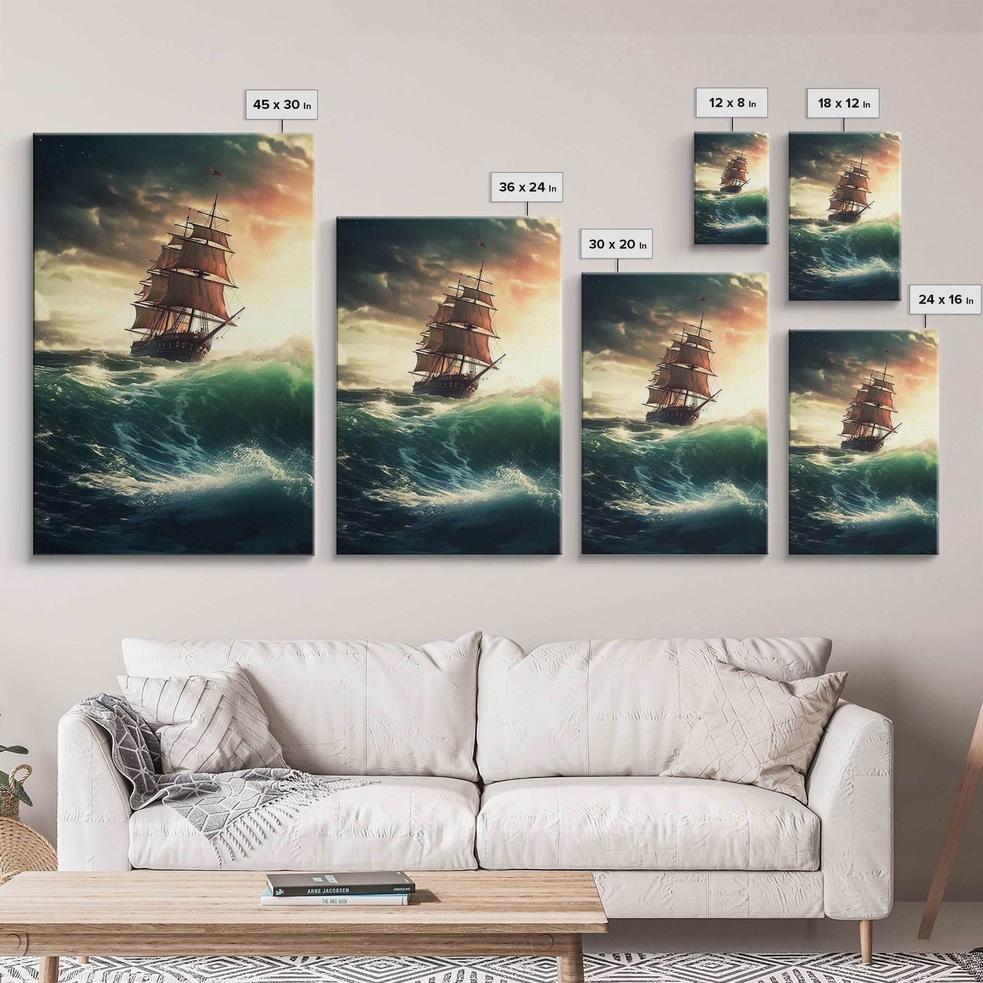 Haunted Pirate Ghost Ship On Rough Seas, Framed Canvas Print, Fantasy Wall Art, Wall Decor, Pirate Wal Art, Gift For Him, Kid's Room - 8x12 Inches / Gallery Wrap Canvas - Ready To Hang