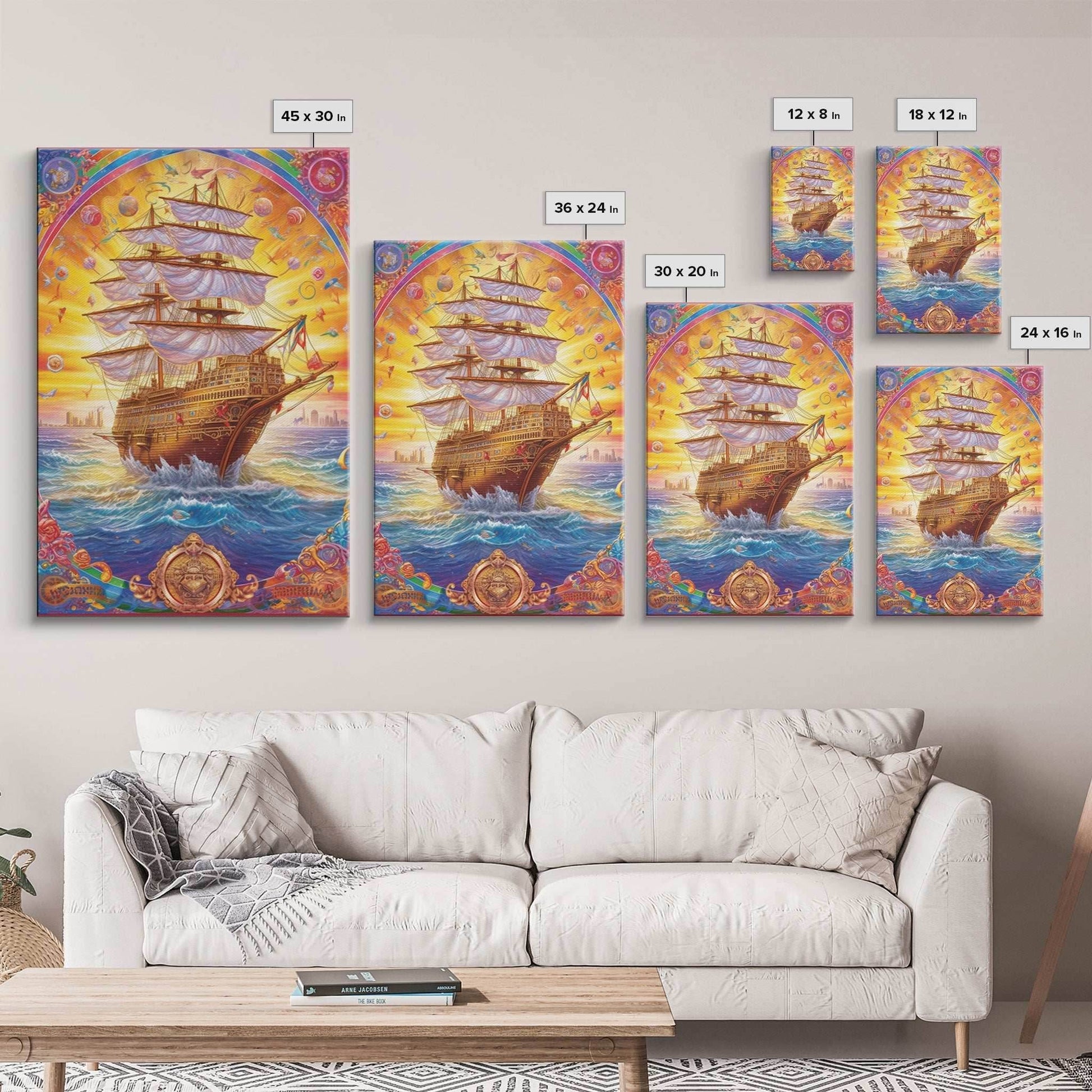 Filigree Pirate Ship Plaque Art, Framed Canvas Print, Fantasy Wall Art, Wall Decor, Pirate Wal Art, Gift For Him, Kid's Room - 8x12 Inches / Gallery Wrap Canvas - Ready To Hang