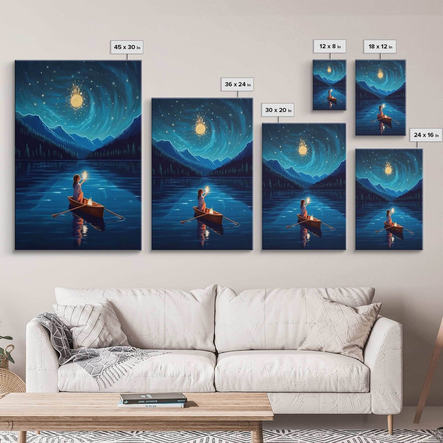 Starry Night, Girl Wizard Lights Up The Night Sky, Fantasy Art, Framed Canvas Print, Fantasy Painting Print, Original Art - 8x12 Inches / Gallery Wrap Canvas - Ready To Hang