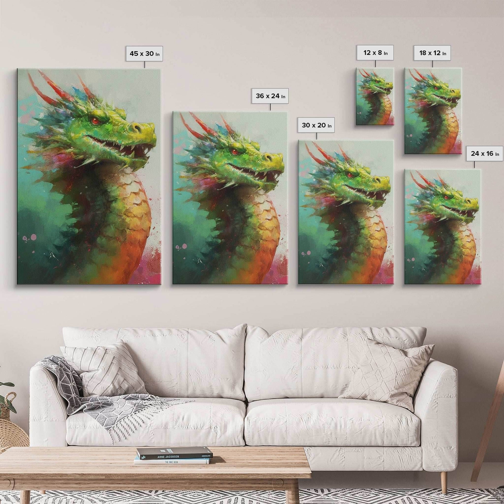 Framed Dragon Print, Watercolor Painting Of A Beautiful Dragon, Canvas Print, Canvas Art, Fantasy Decor - 8x12 Inches / Gallery Wrap Canvas - Ready To Hang