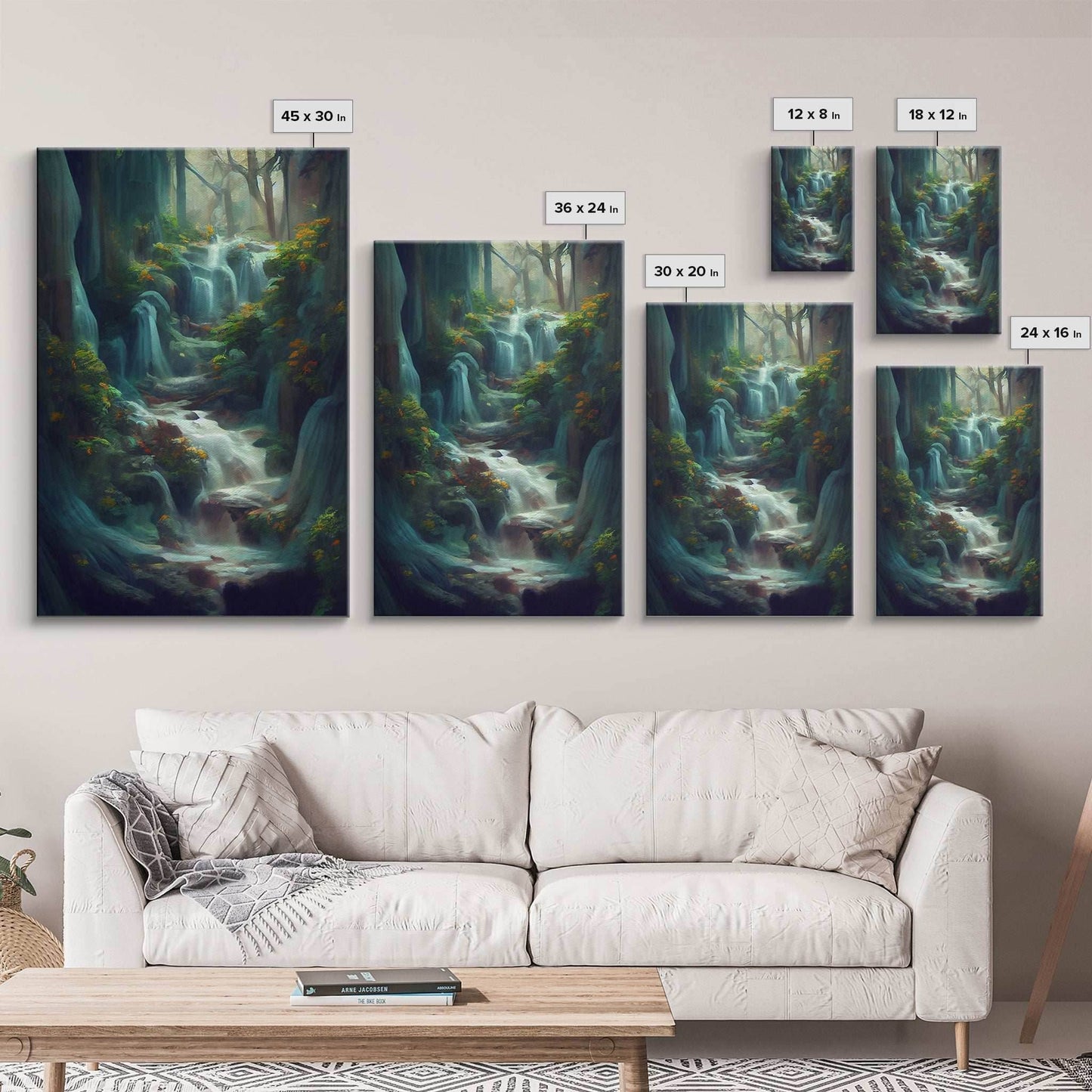 Waterfall painting canvas print, fantasy wall art, watercolor print, high fantasy, nature landscape wall art for living room - 8x12 Inches / Gallery Wrap Canvas - Ready To Hang