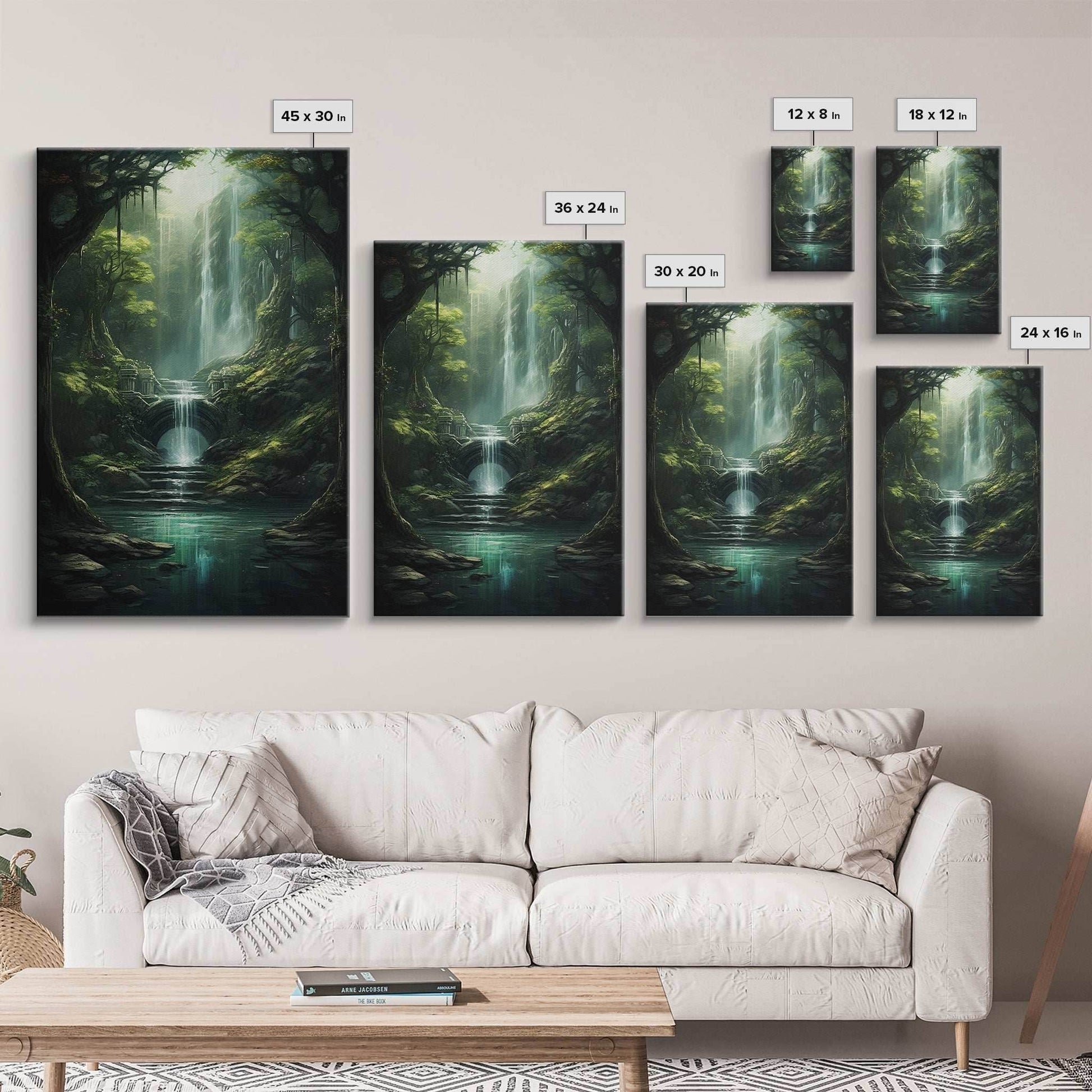 Enchanter Forest, Waterfalls Wall Art, Fantasy Artwork, Canvas Print, Wall Art, Vertical Print, Video Game Art, College Dorm Decor - 8x12 Inches / Gallery Wrap Canvas - Ready To Hang