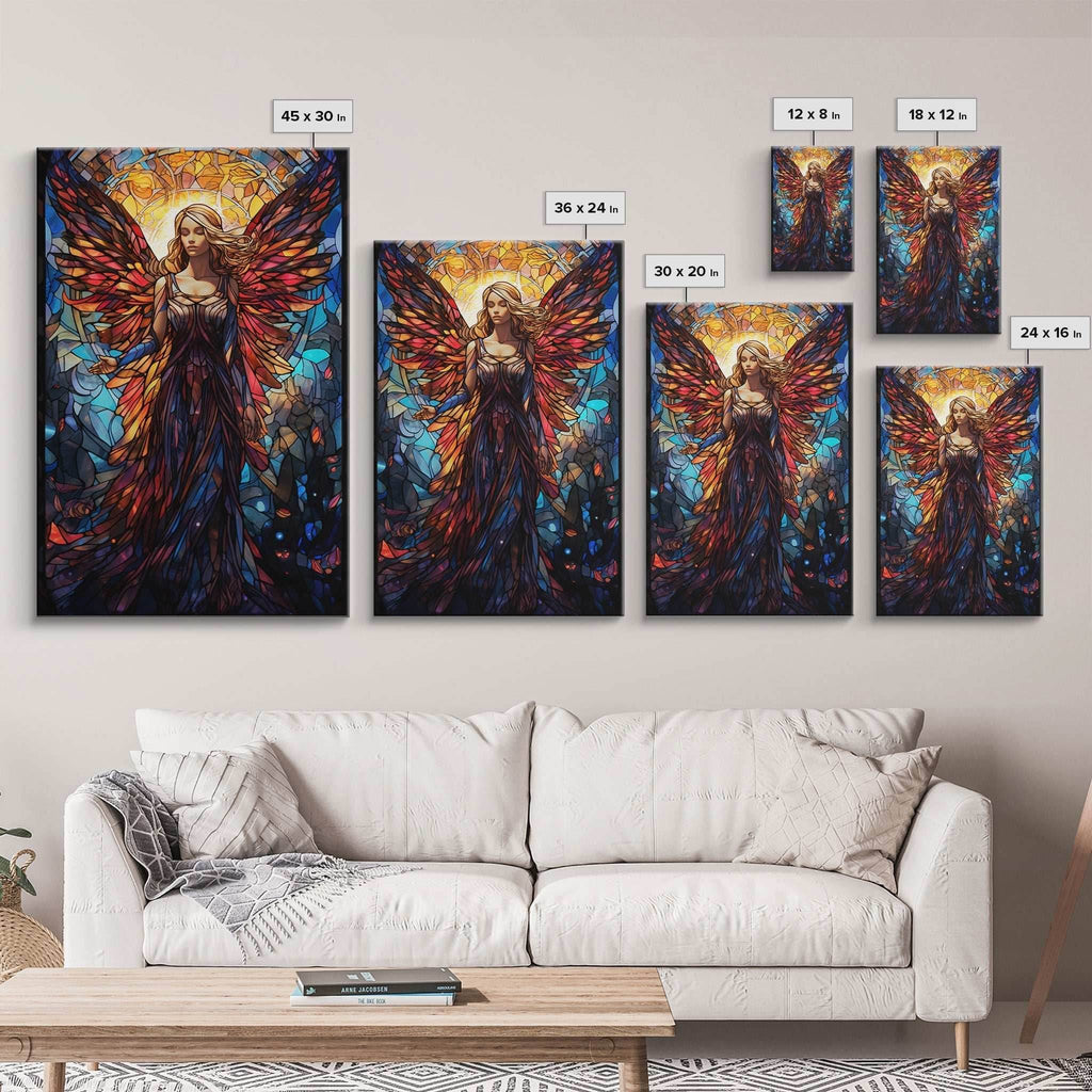 Angel, Fantasy Art, Angel Wings, Canvas Print, Wall Hanging, Portrait Art, Stained Glass Art, Housewarming Gift, Bedroom Teen Girl Art - 8x12 Inches / Gallery Wrap Canvas - Ready To Hang