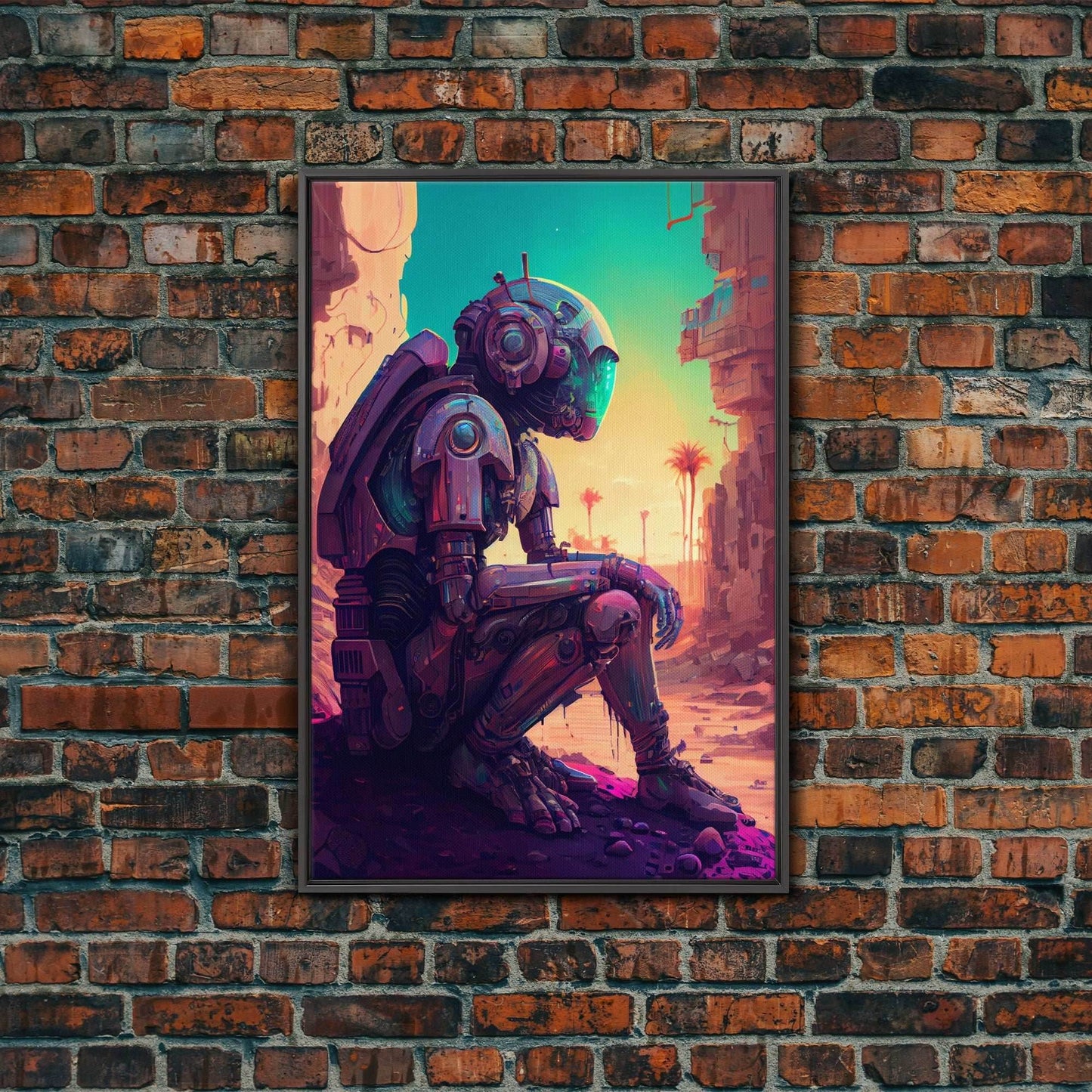 Android deep in thought, AI, fine art poster print - 8x12 Inches / Black Frame